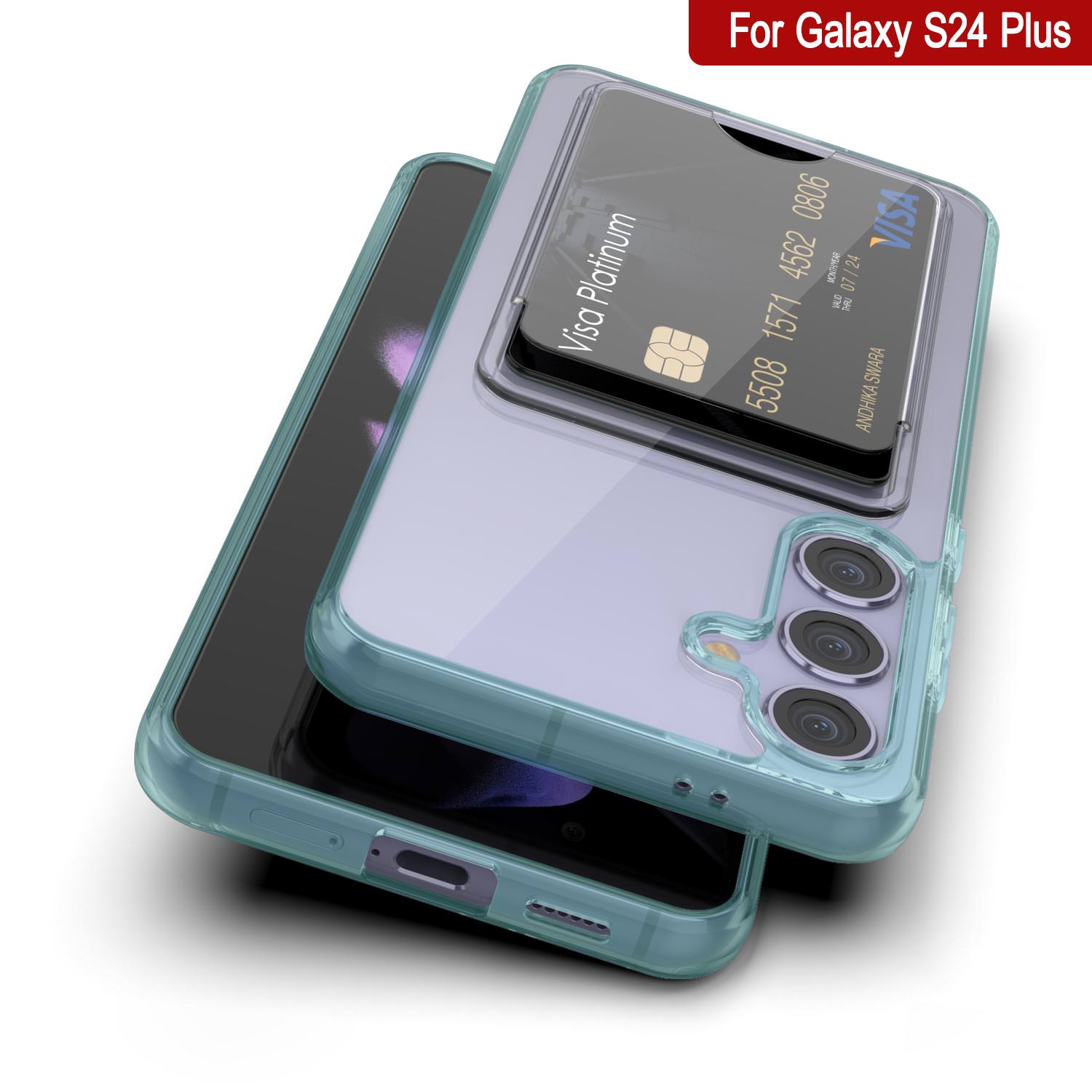 Galaxy S24 Plus Card Holder Case [Crystal CardSlot Series] [Slim Fit] [Teal]