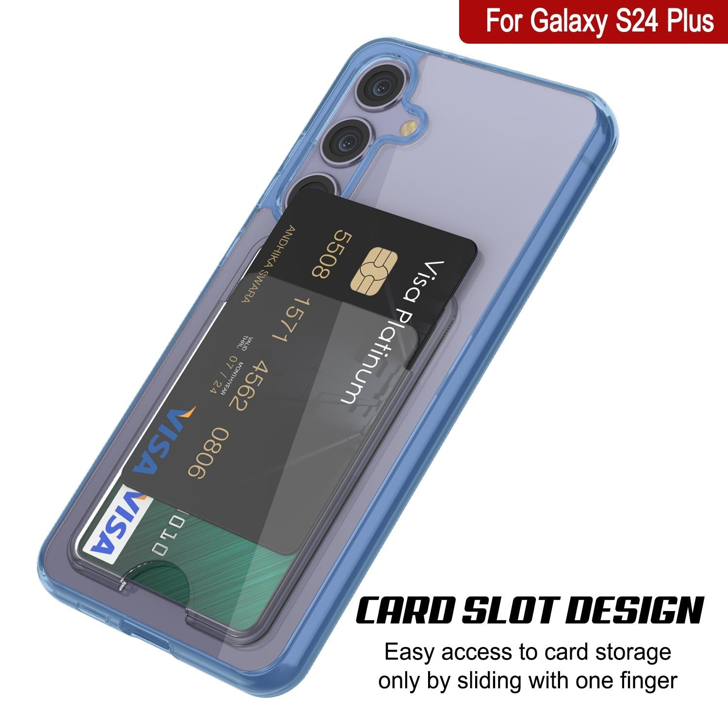 Galaxy S24 Plus Card Holder Case [Crystal CardSlot Series] [Slim Fit] [Blue]