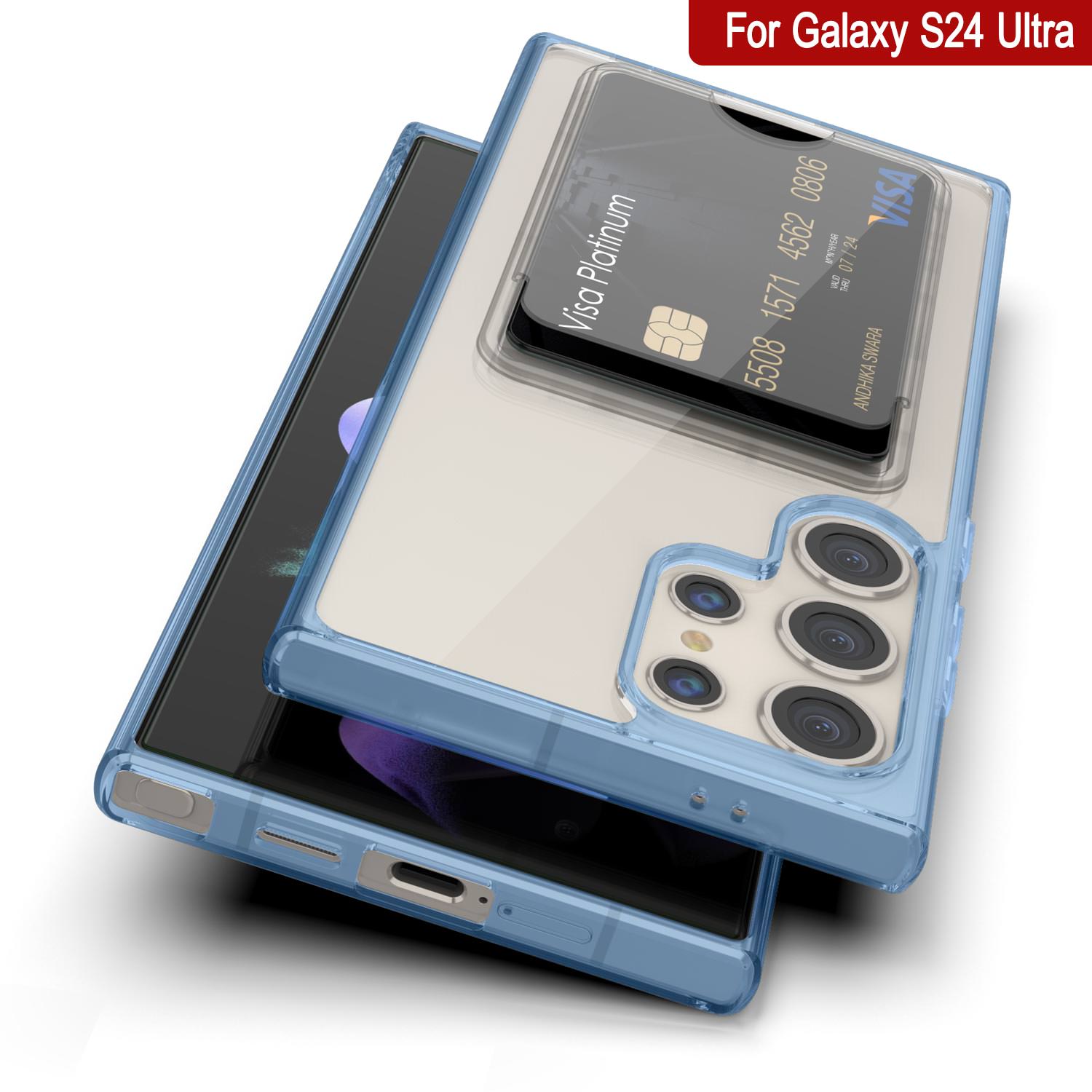 Galaxy S24 Ultra Card Holder Case [Crystal CardSlot Series] [Slim Fit] [Blue]