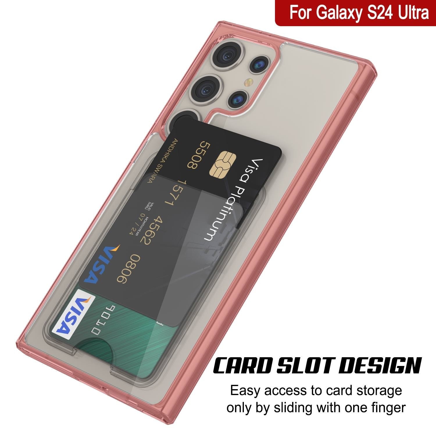 Galaxy S24 Ultra Card Holder Case [Crystal CardSlot Series] [Slim Fit] [Red]