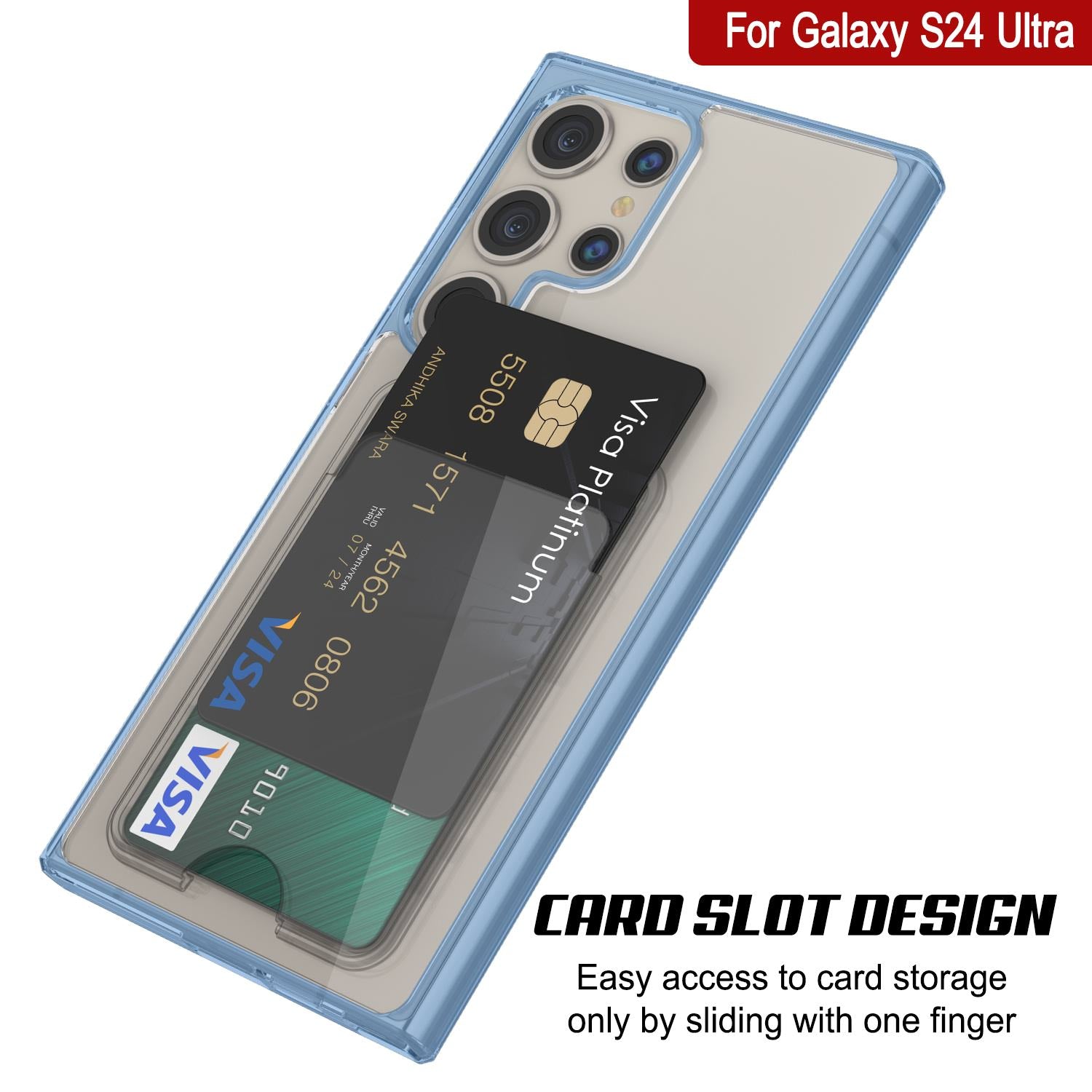 Galaxy S24 Ultra Card Holder Case [Crystal CardSlot Series] [Slim Fit] [Blue]