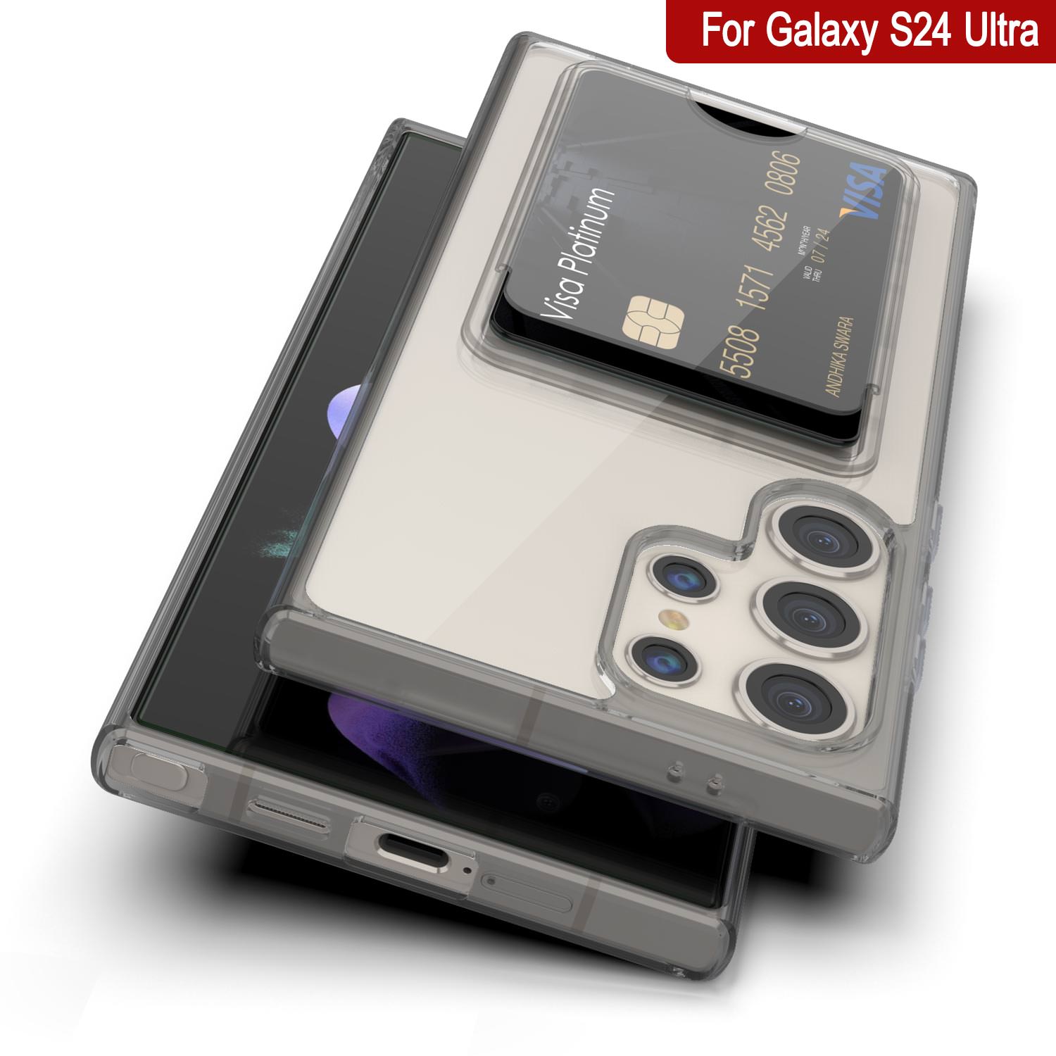 Galaxy S24 Ultra Card Holder Case [Crystal CardSlot Series] [Slim Fit] [Grey]