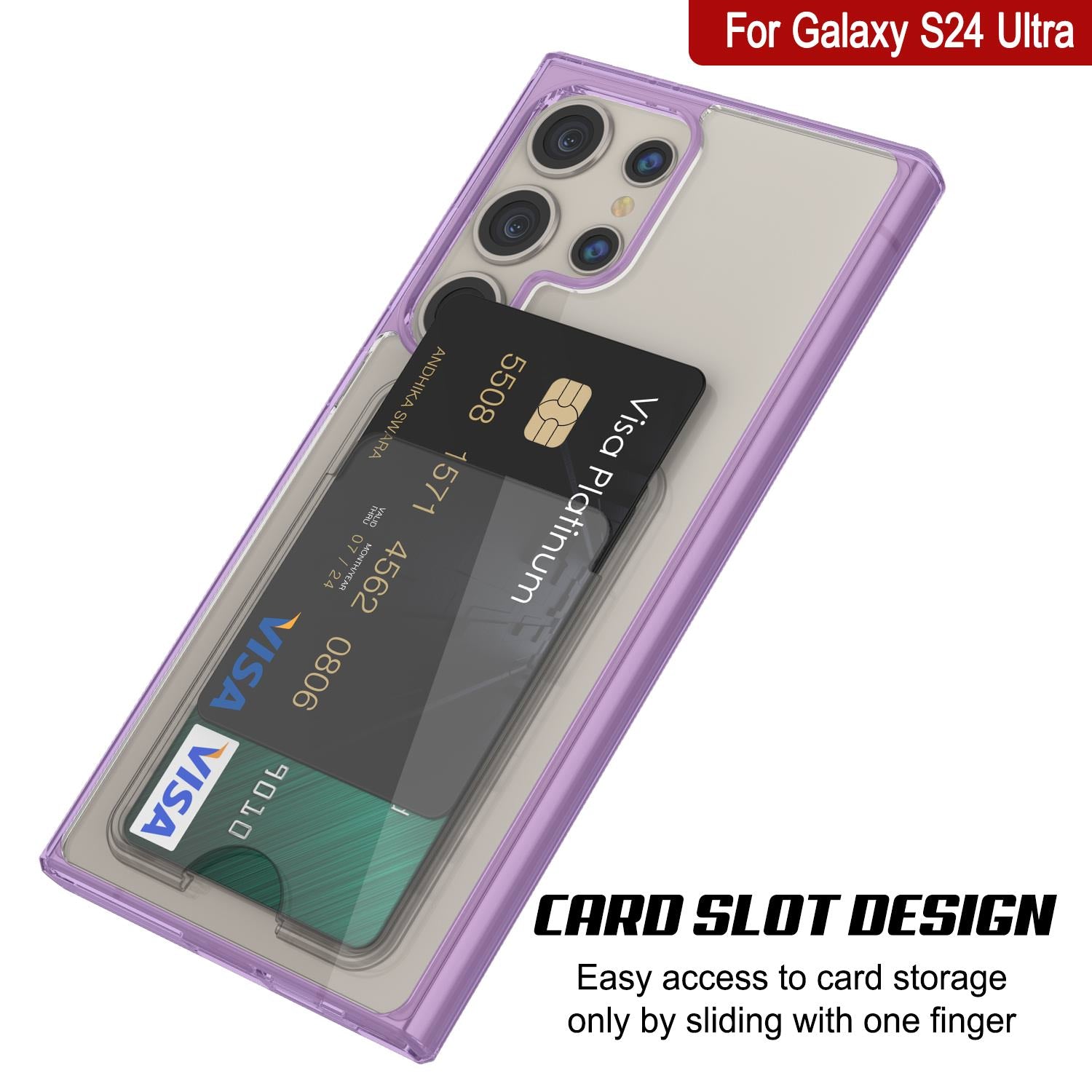 Galaxy S24 Ultra Card Holder Case [Crystal CardSlot Series] [Slim Fit] [Purple]