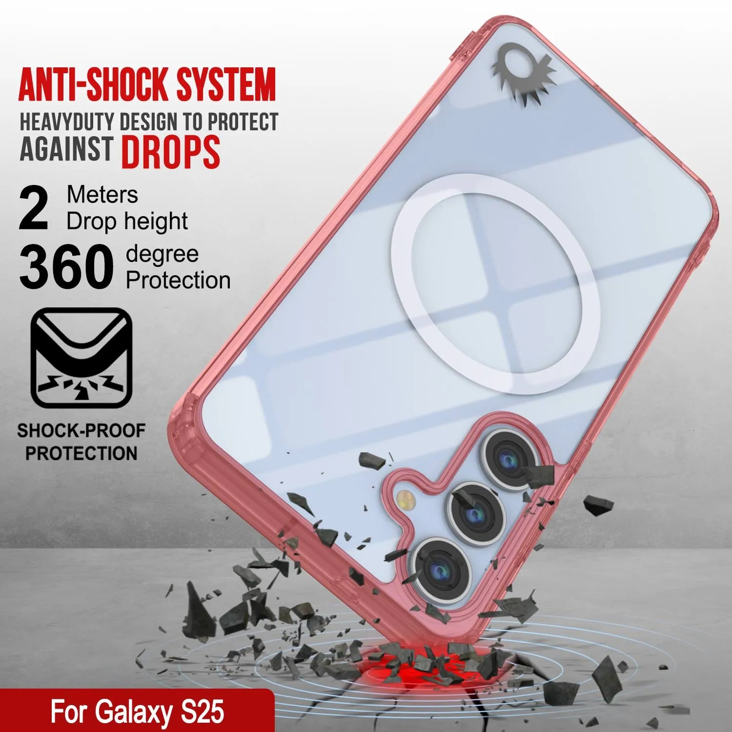 Galaxy S25 Magnetic Wireless Charging Case [Clear Acrylic Series] [Non-Slip] For Galaxy S25 [Red]