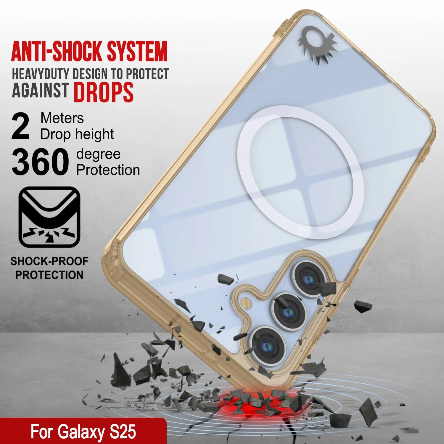 Galaxy S25 Magnetic Wireless Charging Case [Clear Acrylic Series] [Non-Slip] For Galaxy S25 [Gold]