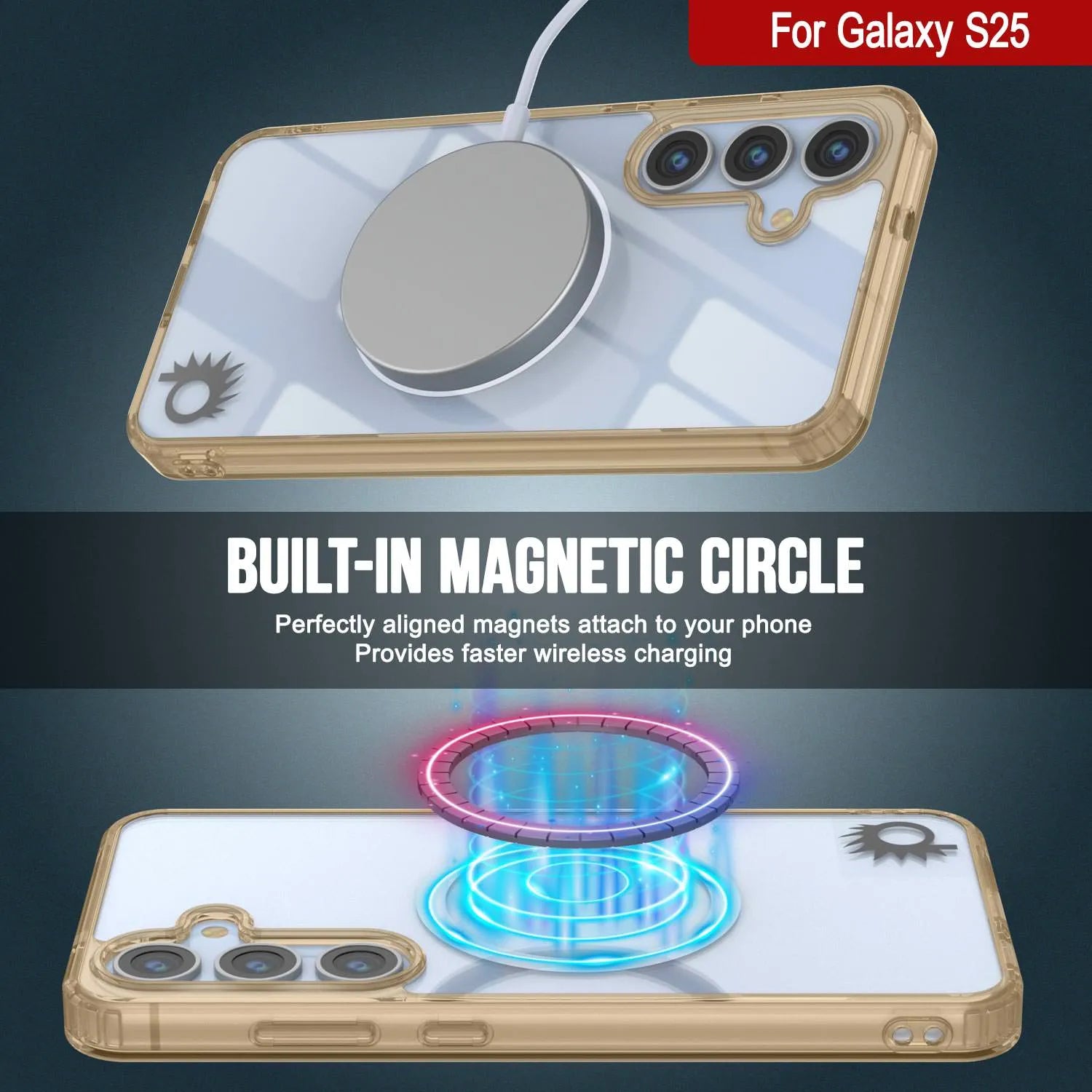 Galaxy S25 Magnetic Wireless Charging Case [Clear Acrylic Series] [Non-Slip] For Galaxy S25 [Gold]