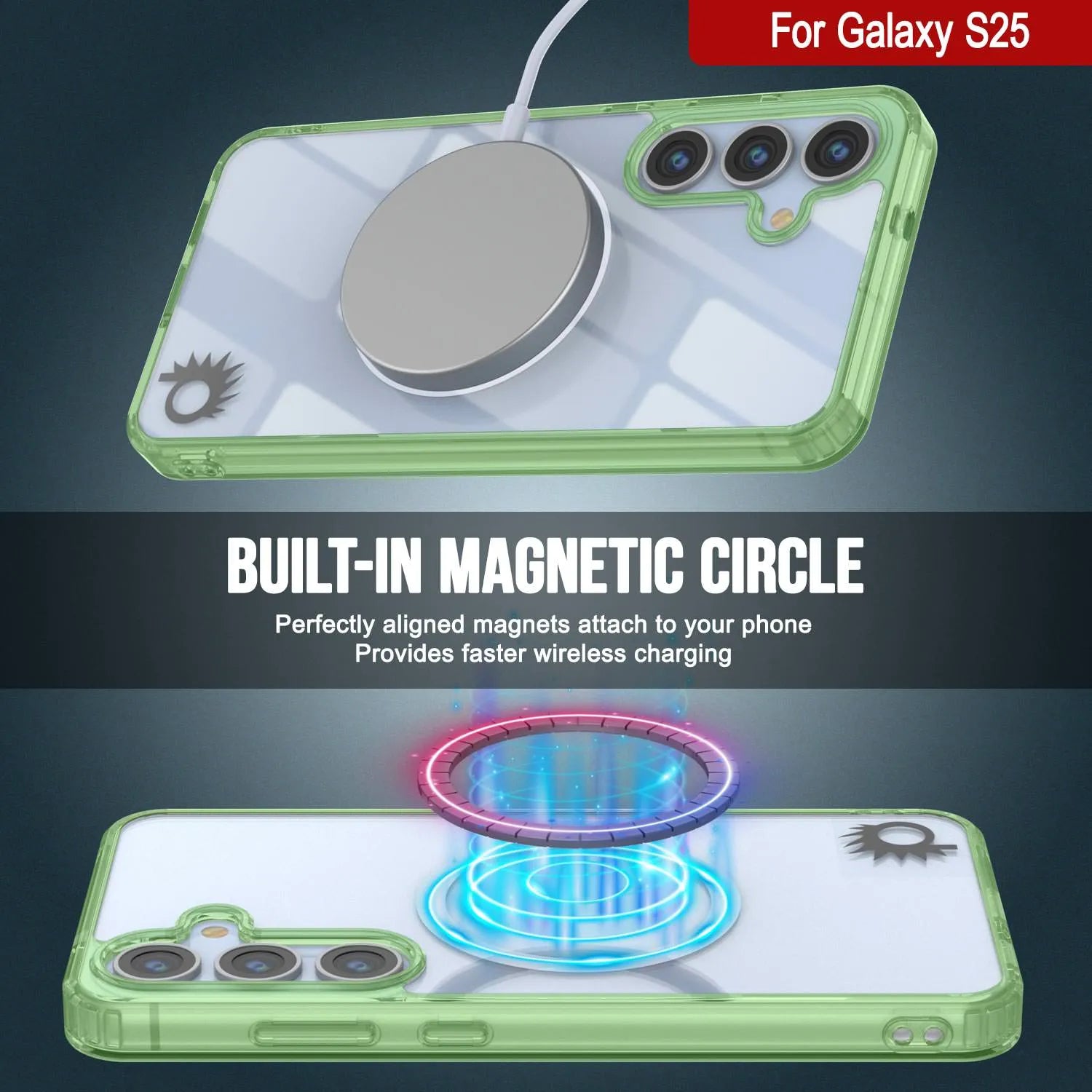 Galaxy S25 Magnetic Wireless Charging Case [Clear Acrylic Series] [Non-Slip] For Galaxy S25 [Green]