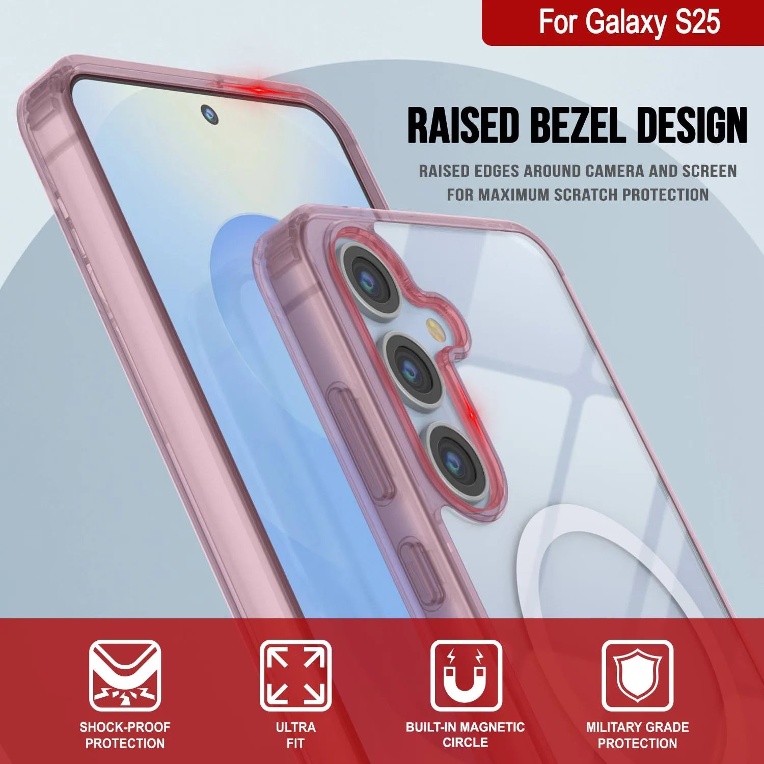 Galaxy S25 Magnetic Wireless Charging Case [Clear Acrylic Series] [Non-Slip] For Galaxy S25 [Rose]