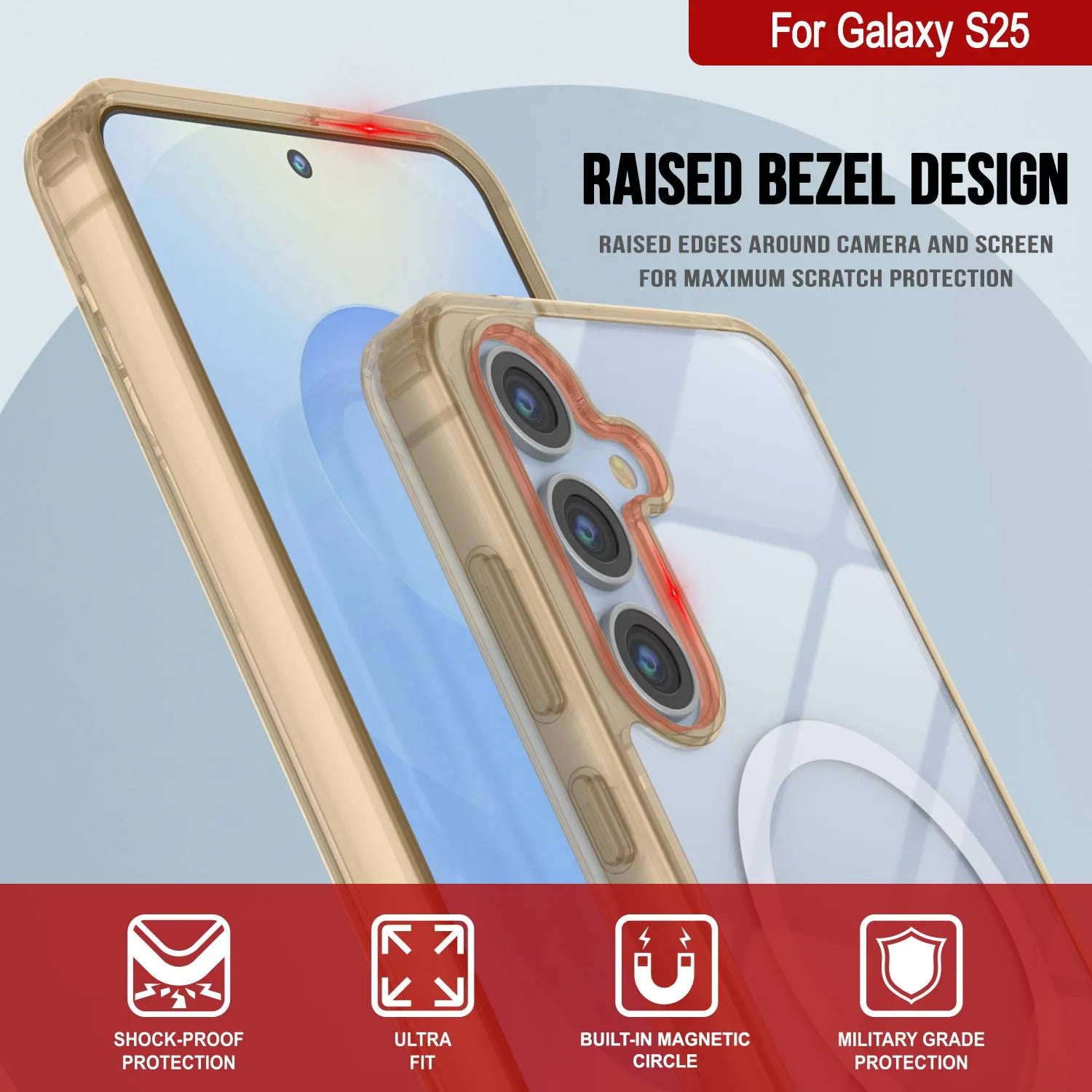 Galaxy S25 Magnetic Wireless Charging Case [Clear Acrylic Series] [Non-Slip] For Galaxy S25 [Gold]