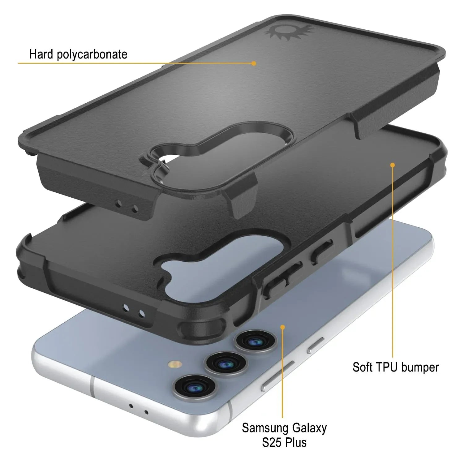 PunkCase Galaxy S25+ Plus Case, [Spartan 2.0 Series] Clear Rugged Heavy Duty Cover [Black]