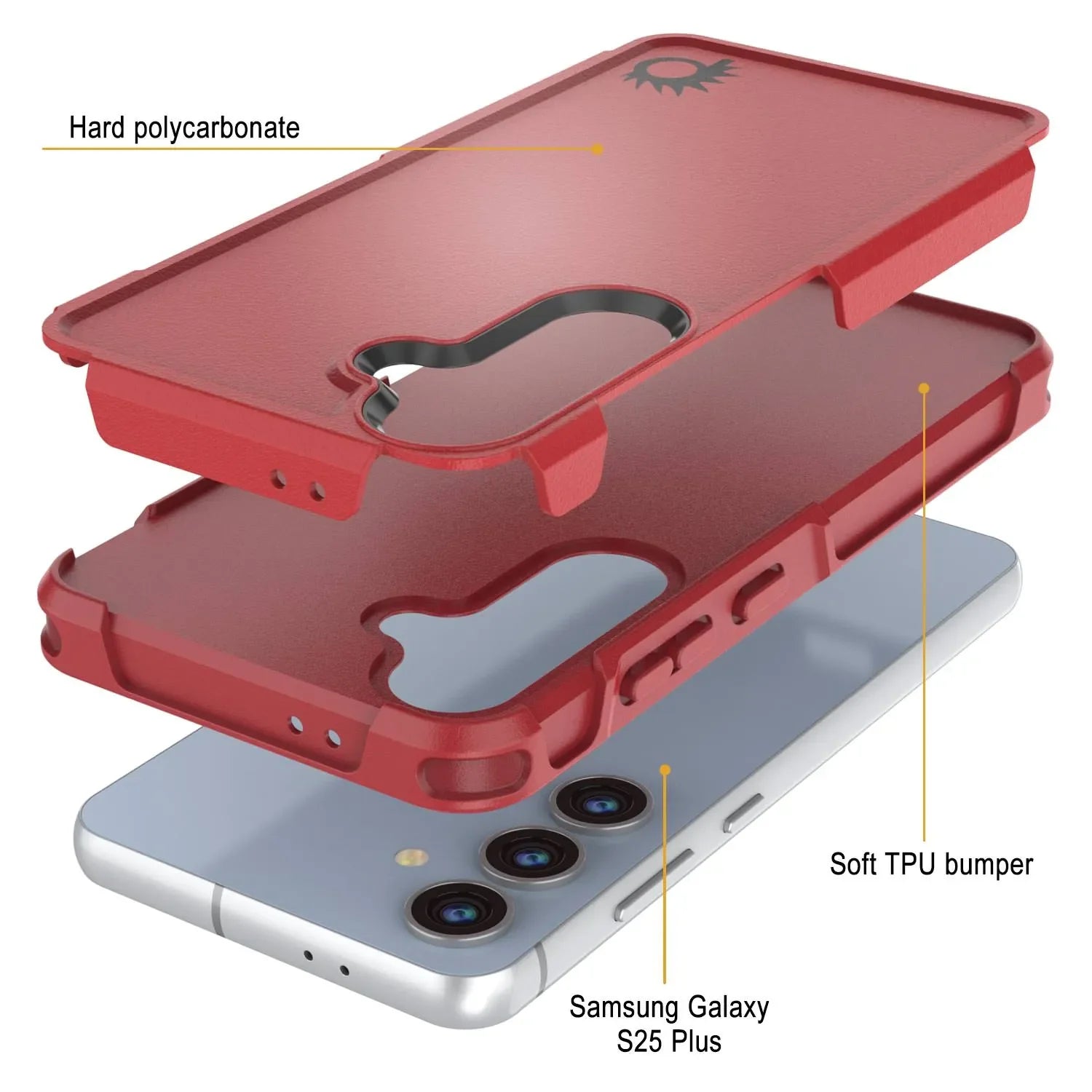 PunkCase Galaxy S25+ Plus Case, [Spartan 2.0 Series] Clear Rugged Heavy Duty Cover [Red]