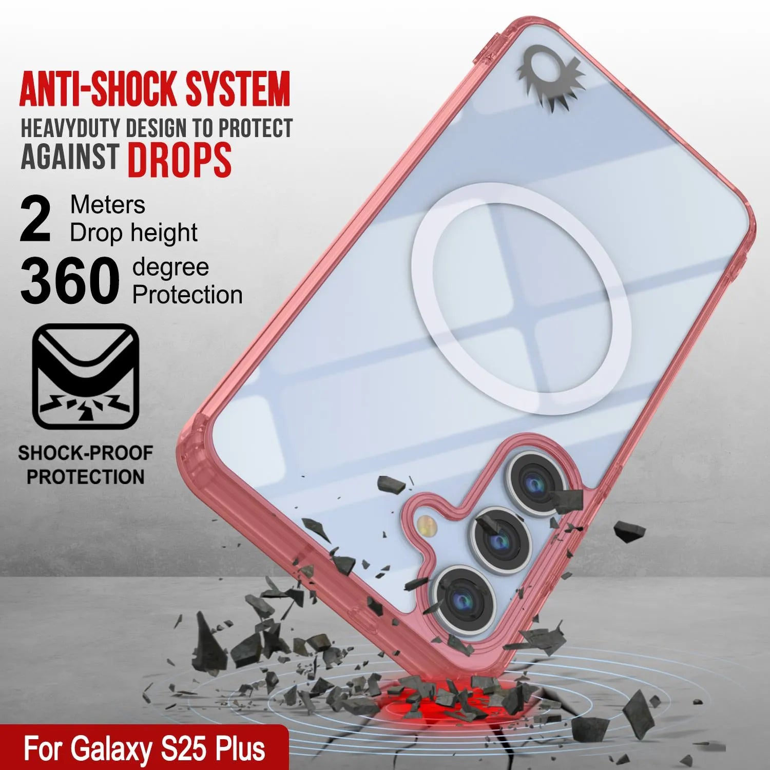 Galaxy S25 Plus Magnetic Wireless Charging Case [Clear Acrylic Series] [Non-Slip] For Galaxy S25 Plus [Red]