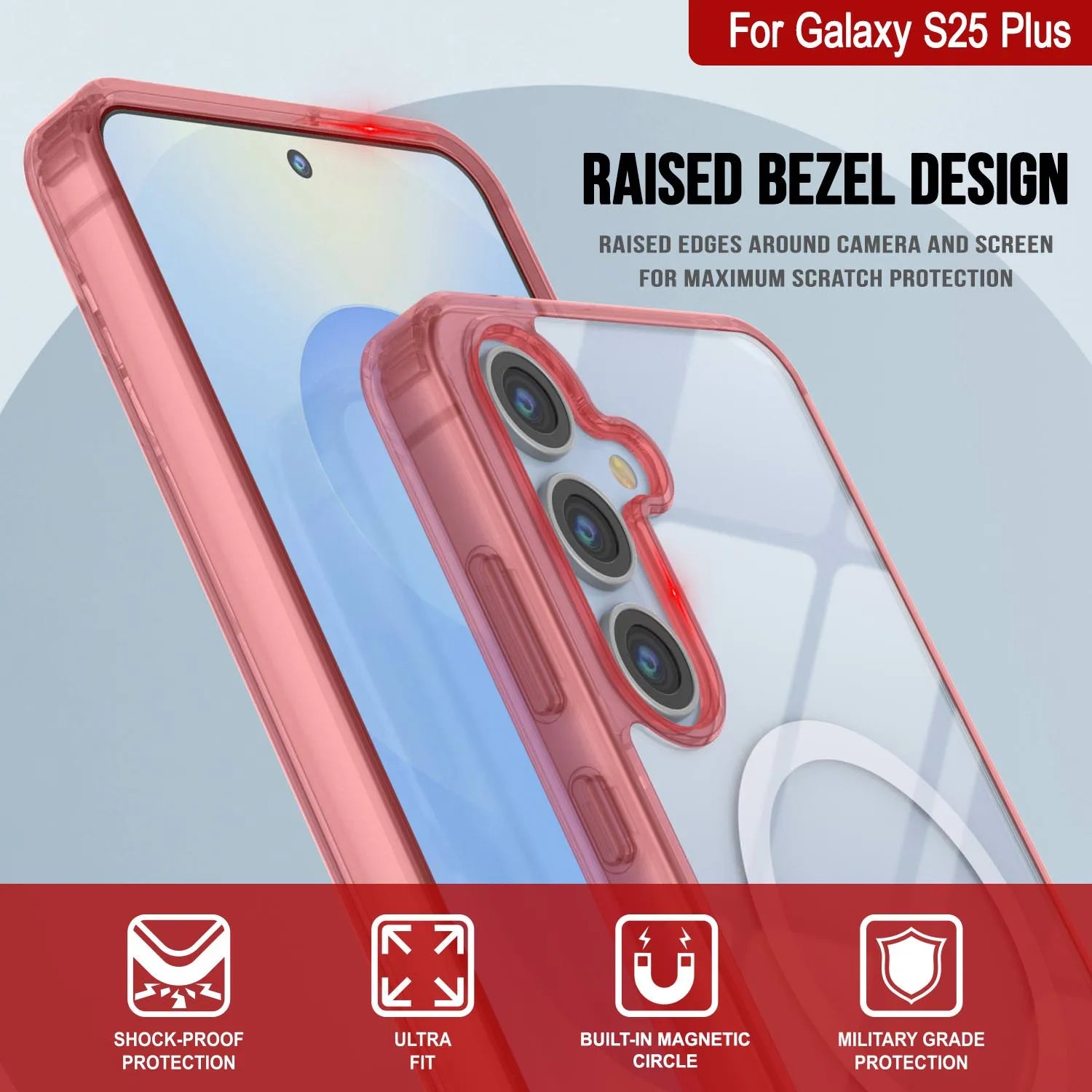 Galaxy S25 Plus Magnetic Wireless Charging Case [Clear Acrylic Series] [Non-Slip] For Galaxy S25 Plus [Red]