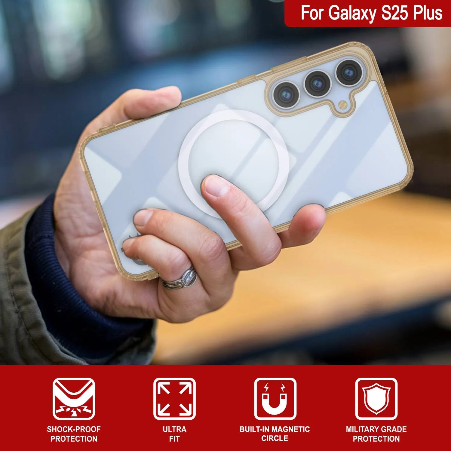 Galaxy S25 Plus Magnetic Wireless Charging Case [Clear Acrylic Series] [Non-Slip] For Galaxy S25 Plus [Gold]