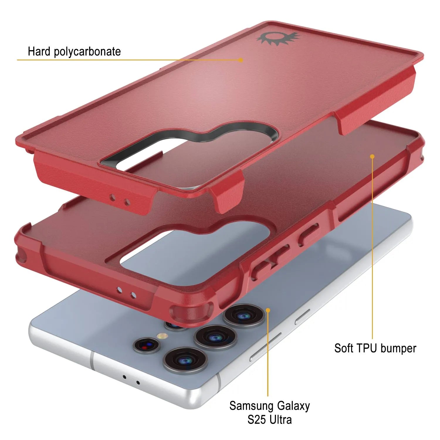 PunkCase Galaxy S25 Ultra Case, [Spartan 2.0 Series] Clear Rugged Heavy Duty Cover [Red]