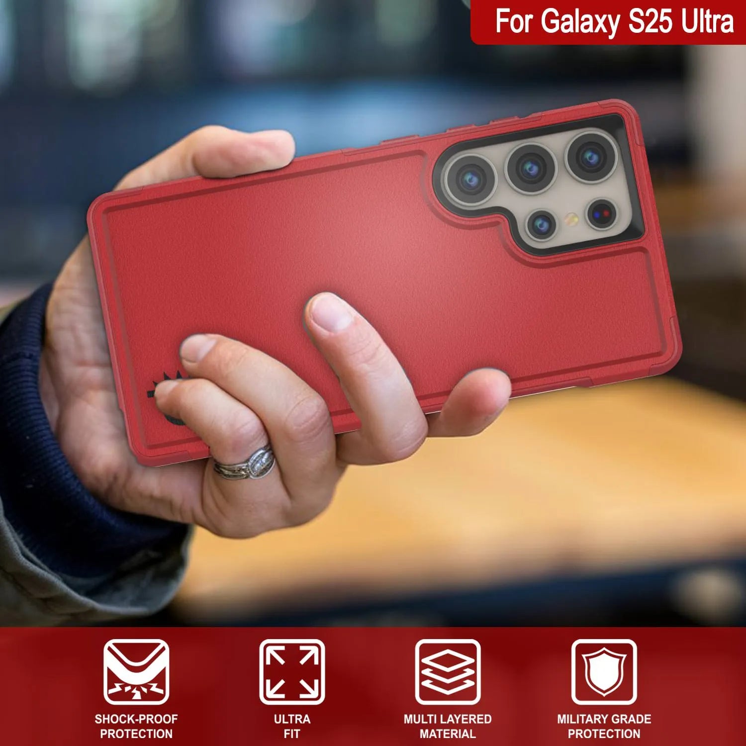 PunkCase Galaxy S25 Ultra Case, [Spartan 2.0 Series] Clear Rugged Heavy Duty Cover [Red]