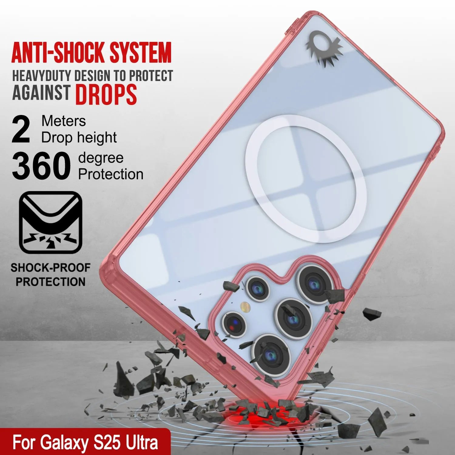 Galaxy S25 Ultra Magnetic Wireless Charging Case [Clear Acrylic Series] [Non-Slip] For Galaxy S25 Ultra [Red]