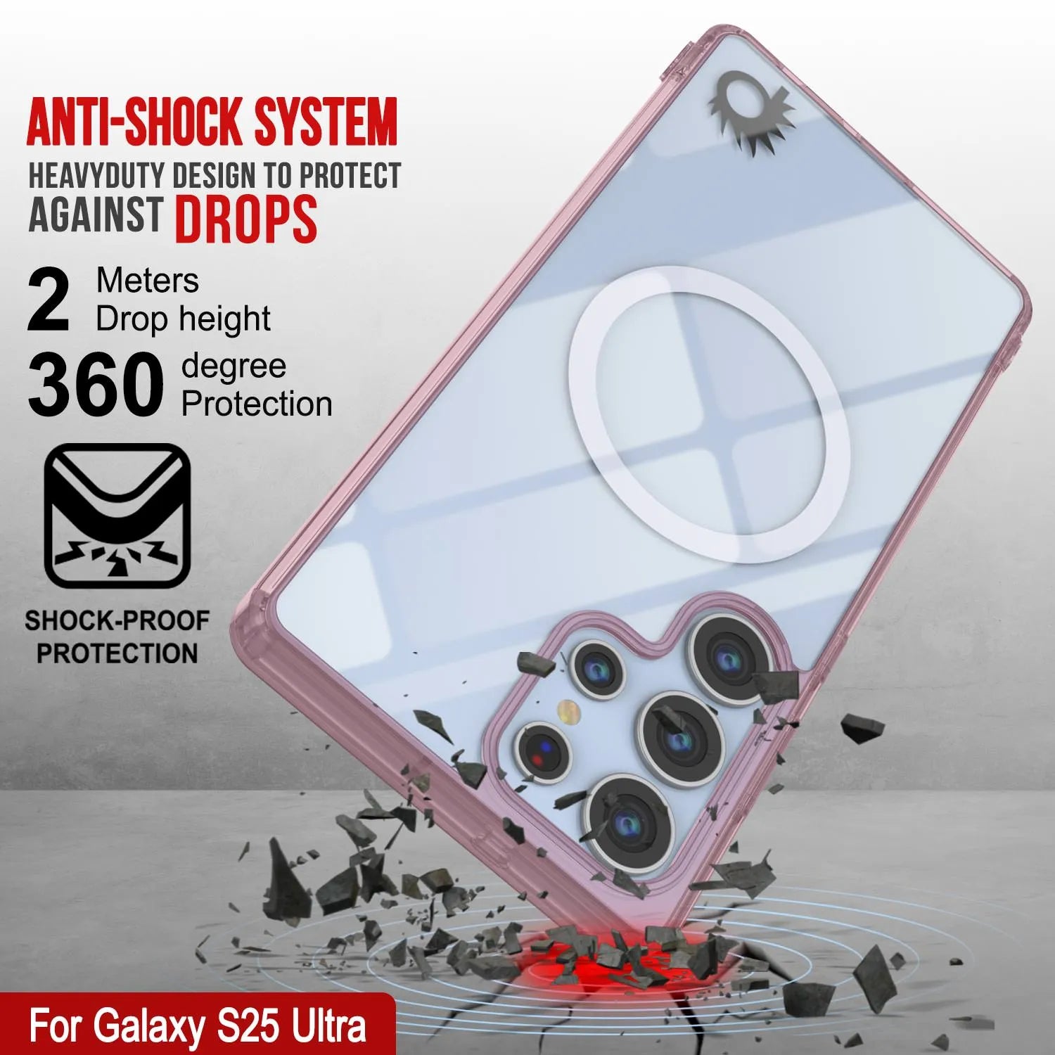 Galaxy S25 Ultra Magnetic Wireless Charging Case [Clear Acrylic Series] [Non-Slip] For Galaxy S25 Ultra [Rose]