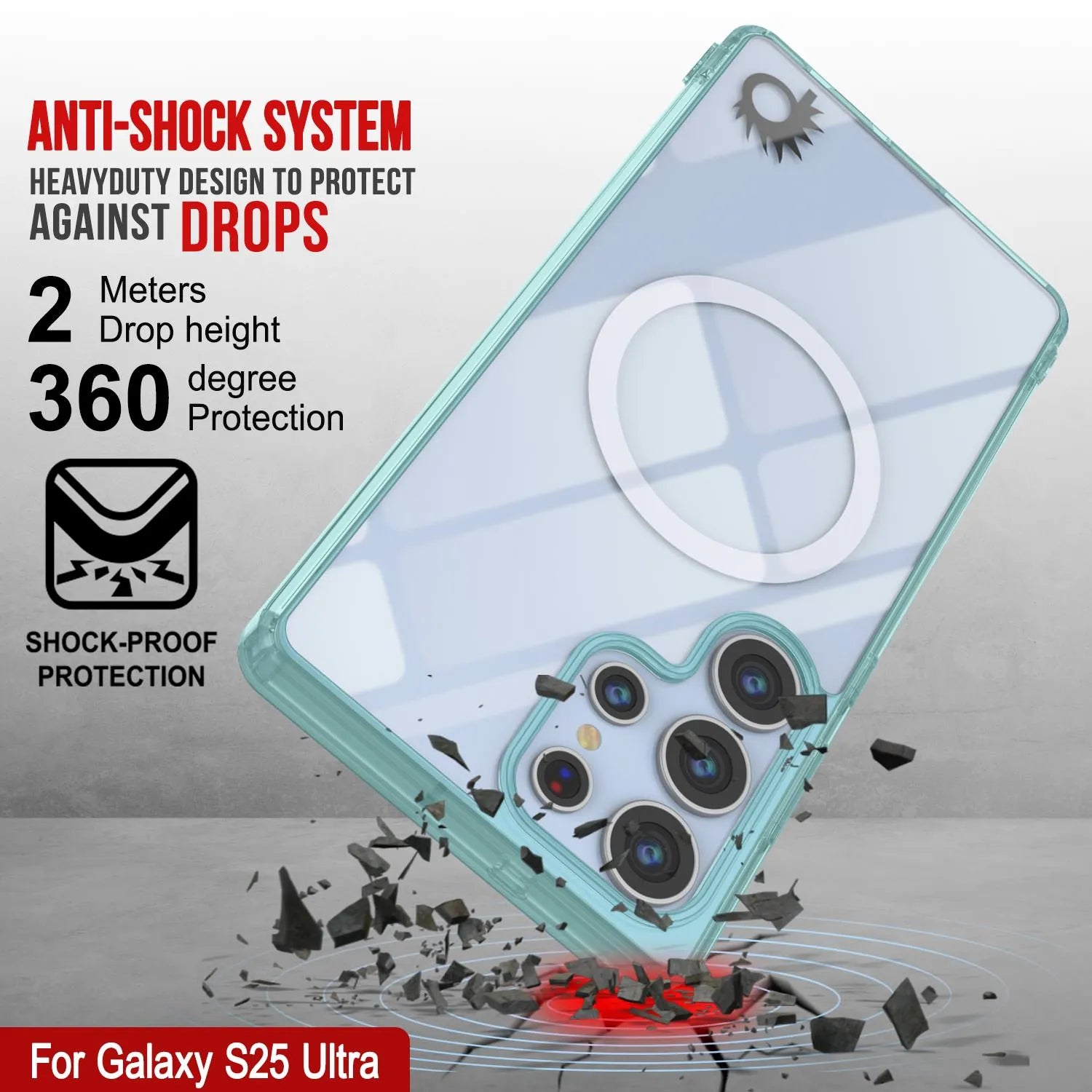 Galaxy S25 Ultra Magnetic Wireless Charging Case [Clear Acrylic Series] [Non-Slip] For Galaxy S25 Ultra [Teal]