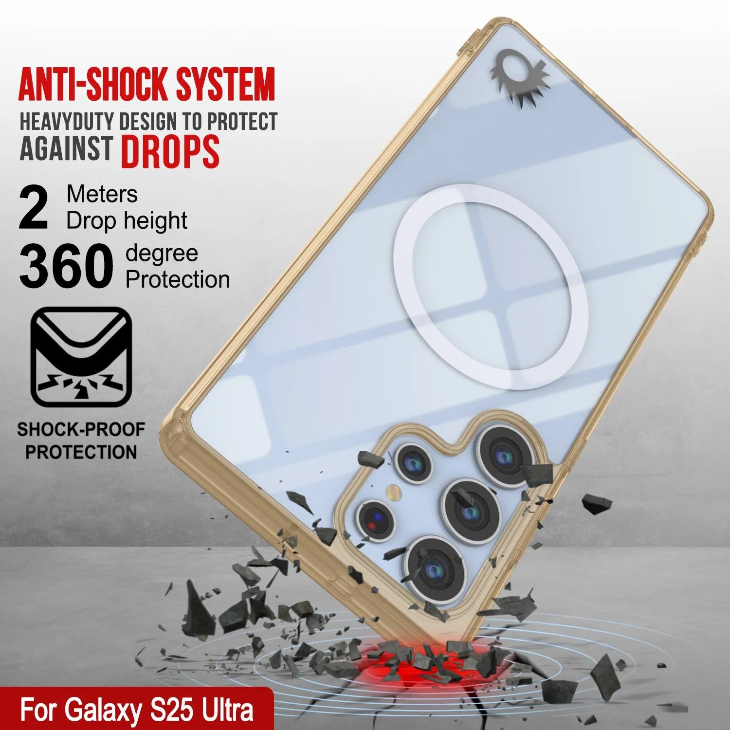 Galaxy S25 Ultra Magnetic Wireless Charging Case [Clear Acrylic Series] [Non-Slip] For Galaxy S25 Ultra [Gold]