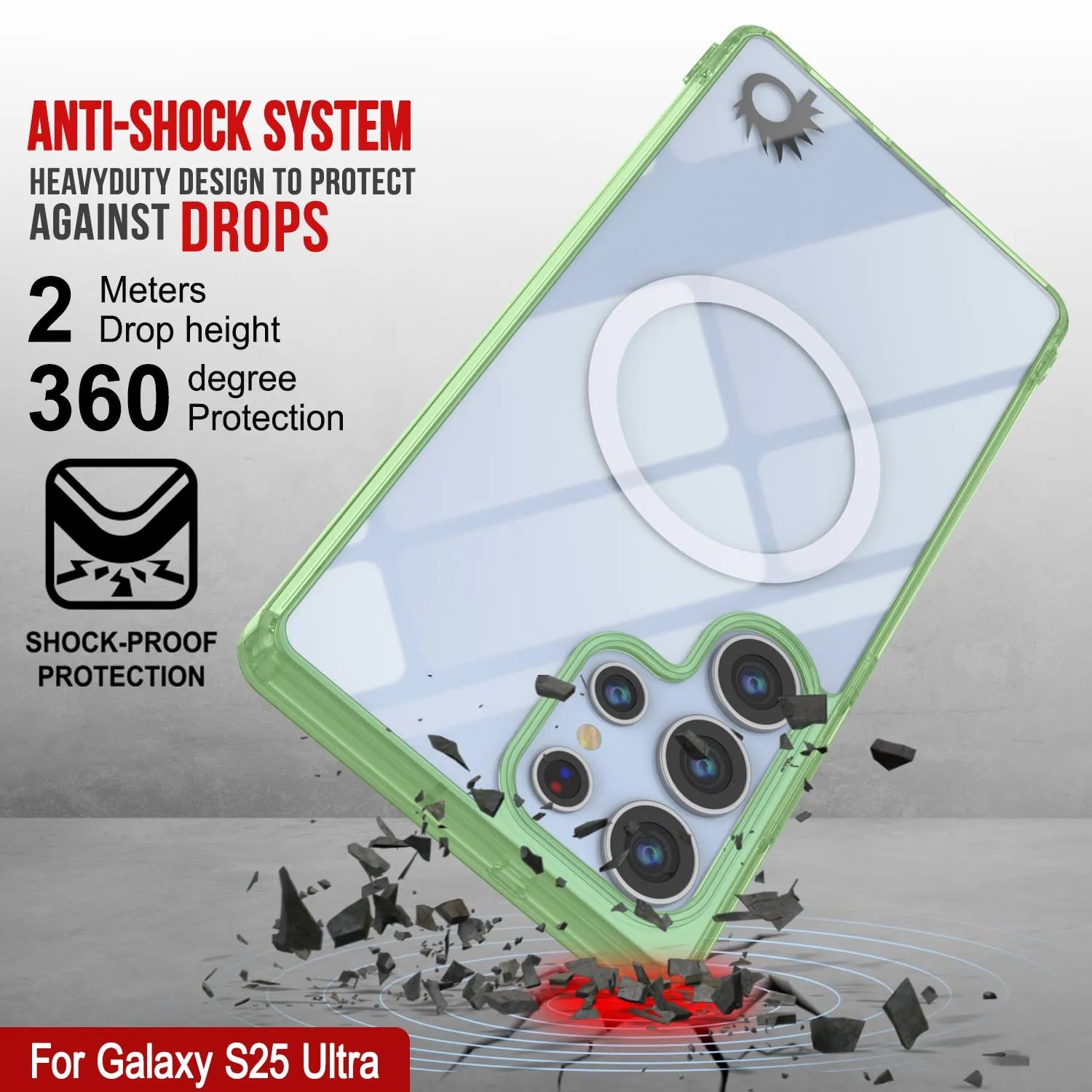 Galaxy S25 Ultra Magnetic Wireless Charging Case [Clear Acrylic Series] [Non-Slip] For Galaxy S25 Ultra [Green]