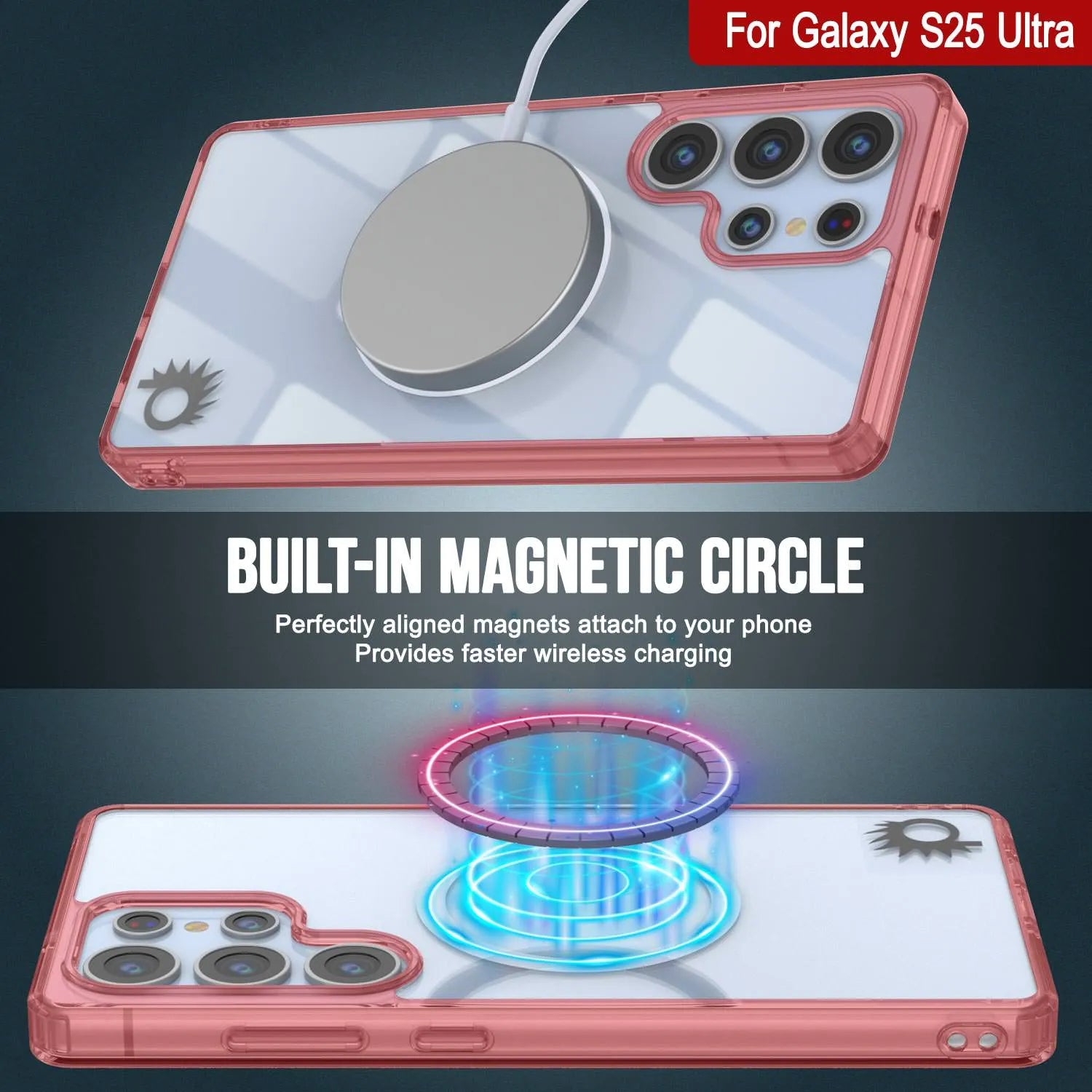 Galaxy S25 Ultra Magnetic Wireless Charging Case [Clear Acrylic Series] [Non-Slip] For Galaxy S25 Ultra [Red]