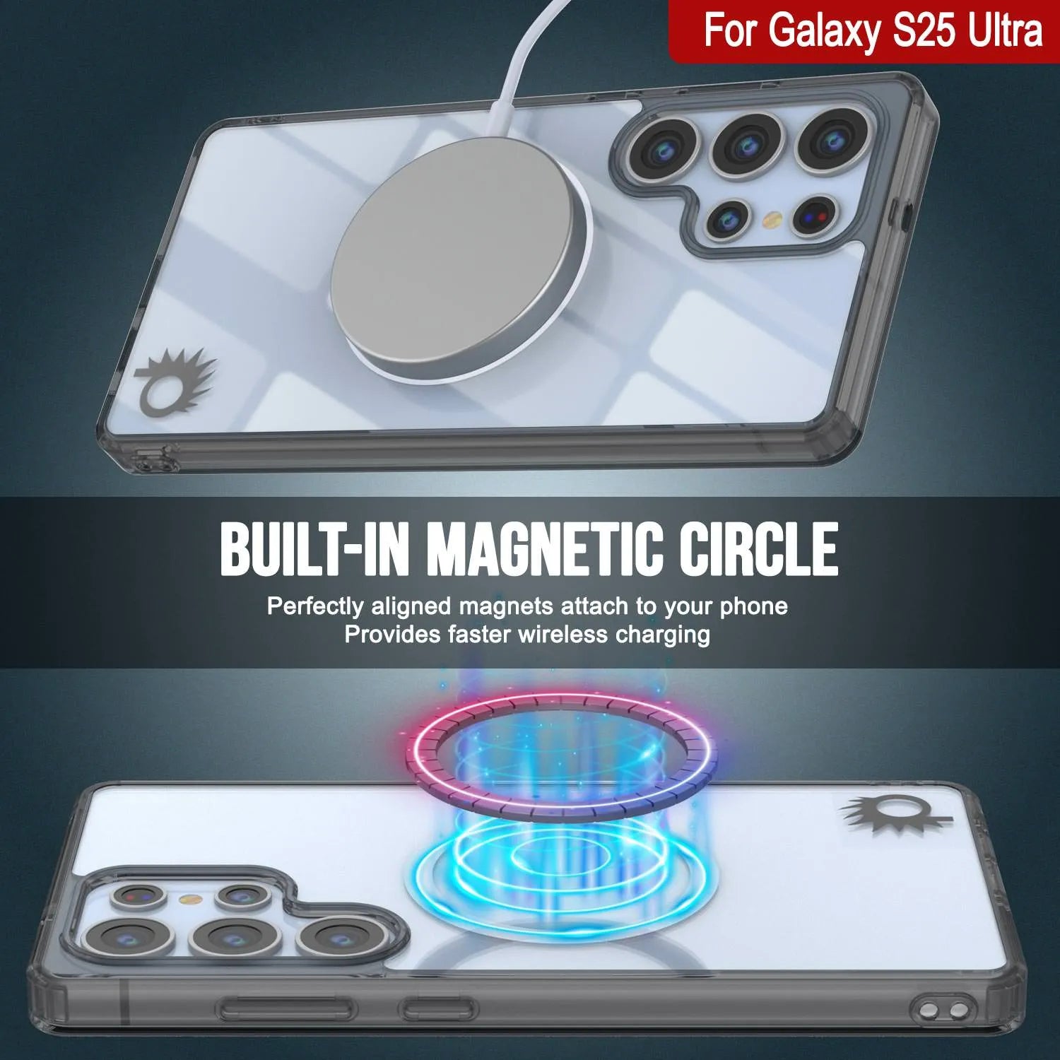 Galaxy S25 Ultra Magnetic Wireless Charging Case [Clear Acrylic Series] [Non-Slip] For Galaxy S25 Ultra [Black]