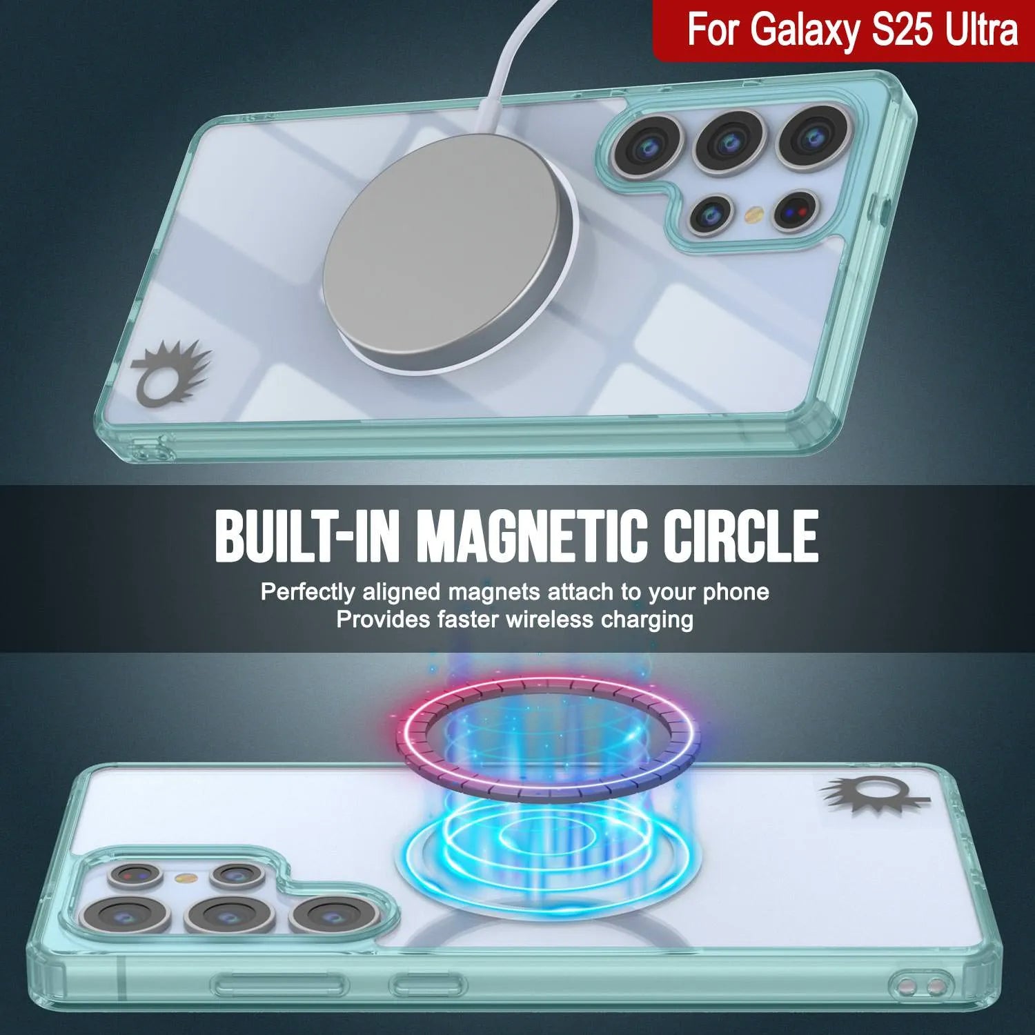 Galaxy S25 Ultra Magnetic Wireless Charging Case [Clear Acrylic Series] [Non-Slip] For Galaxy S25 Ultra [Teal]