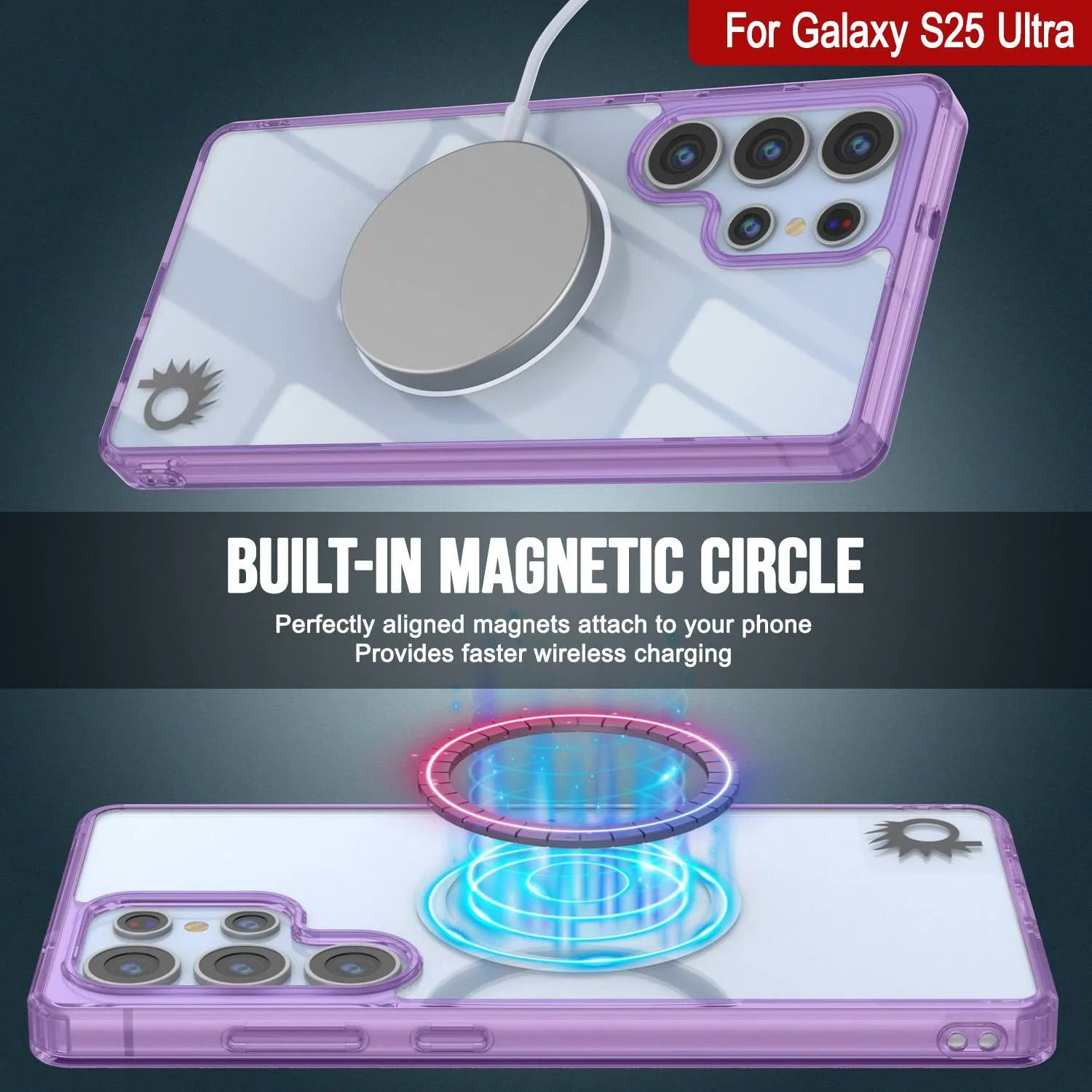 Galaxy S25 Ultra Magnetic Wireless Charging Case [Clear Acrylic Series] [Non-Slip] For Galaxy S25 Ultra [Purple]