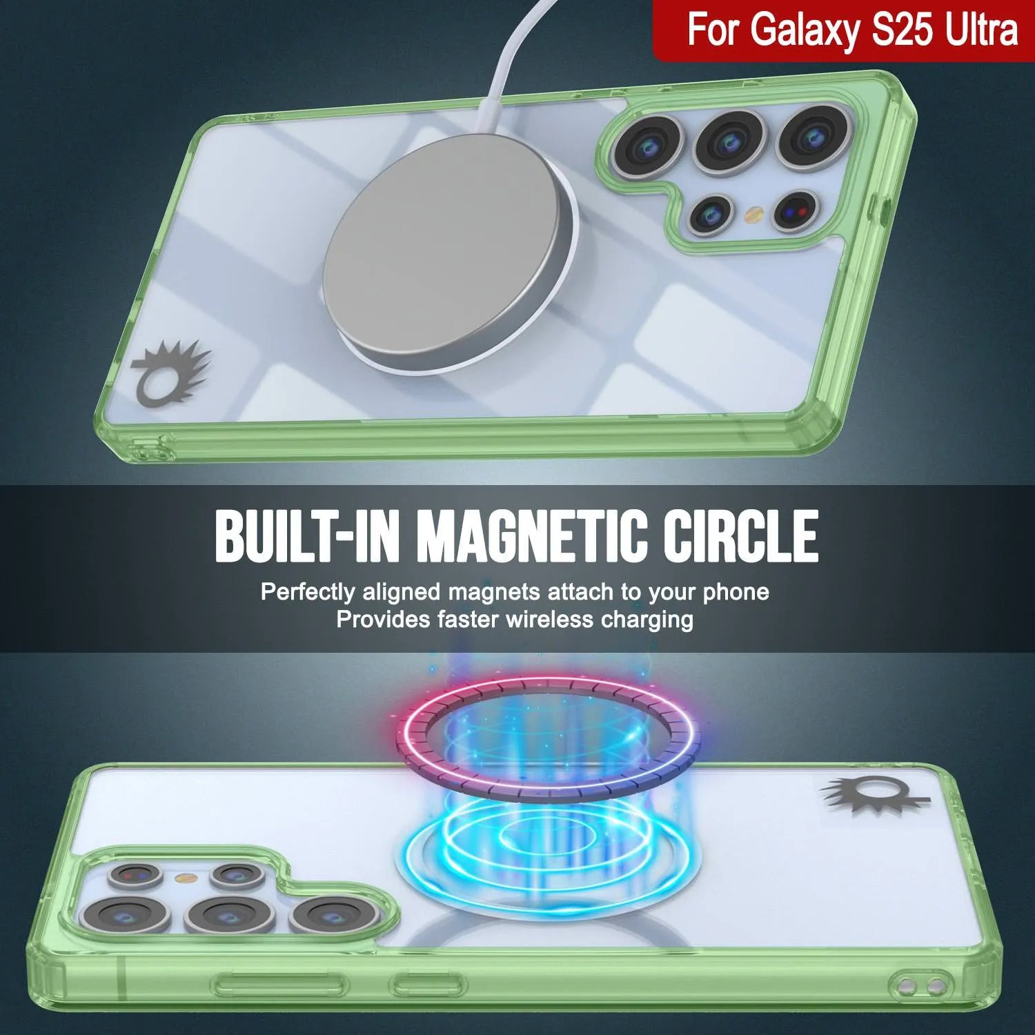 Galaxy S25 Ultra Magnetic Wireless Charging Case [Clear Acrylic Series] [Non-Slip] For Galaxy S25 Ultra [Green]