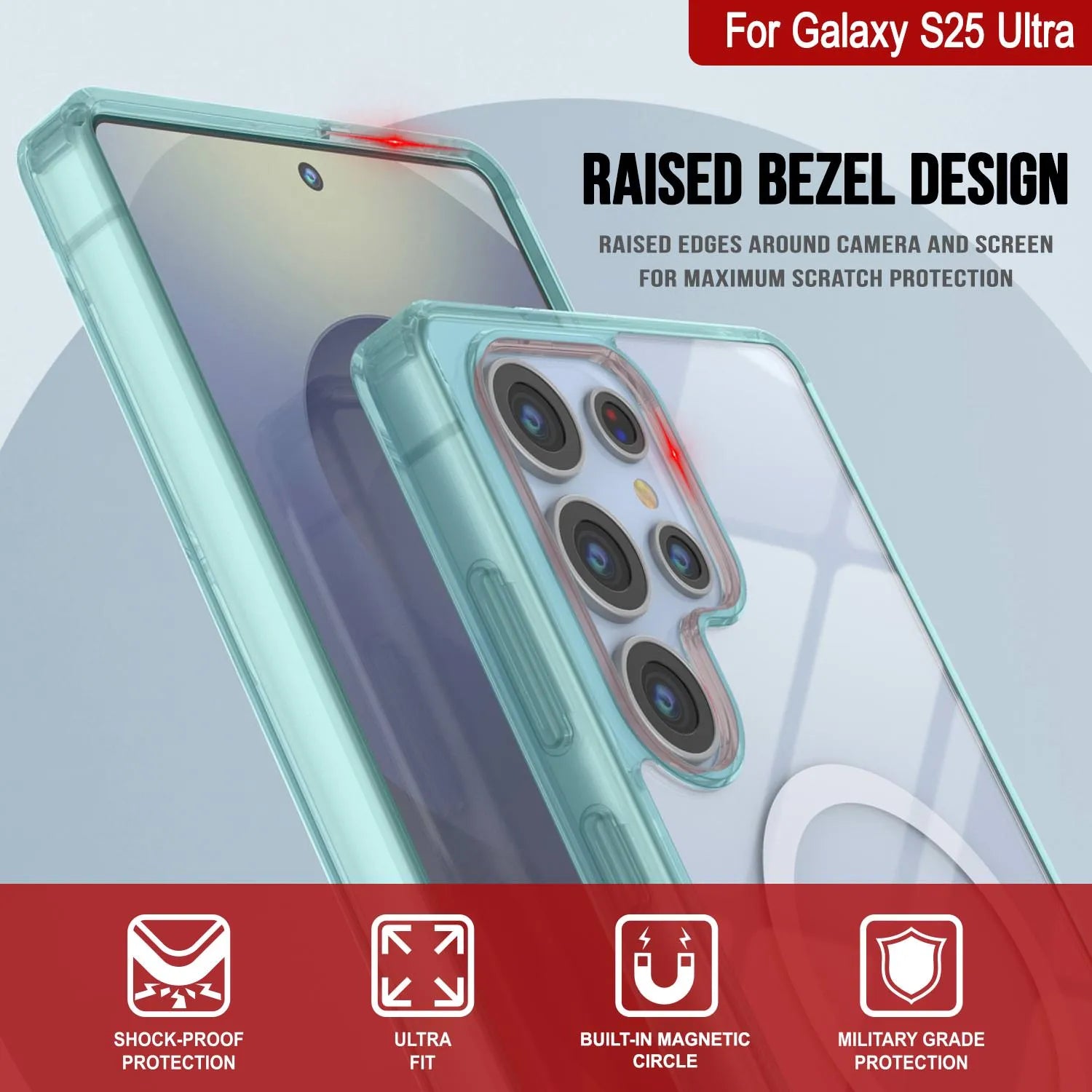 Galaxy S25 Ultra Magnetic Wireless Charging Case [Clear Acrylic Series] [Non-Slip] For Galaxy S25 Ultra [Teal]