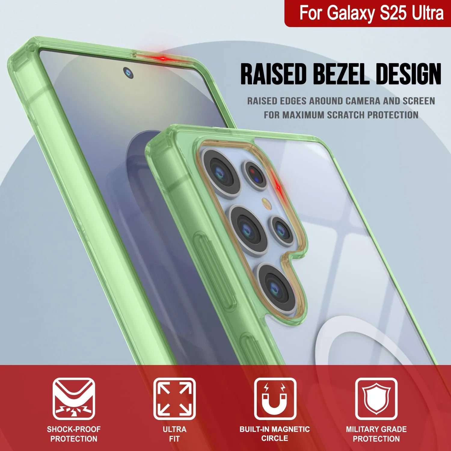 Galaxy S25 Ultra Magnetic Wireless Charging Case [Clear Acrylic Series] [Non-Slip] For Galaxy S25 Ultra [Green]