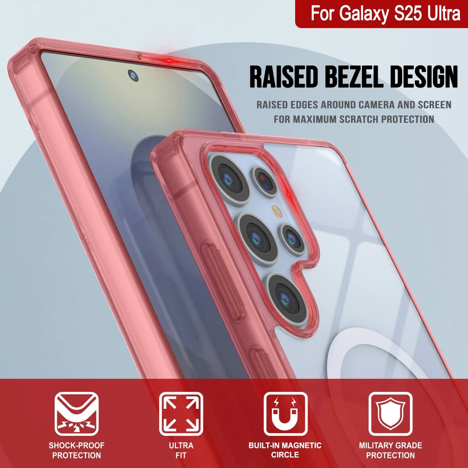 Galaxy S25 Ultra Magnetic Wireless Charging Case [Clear Acrylic Series] [Non-Slip] For Galaxy S25 Ultra [Red]