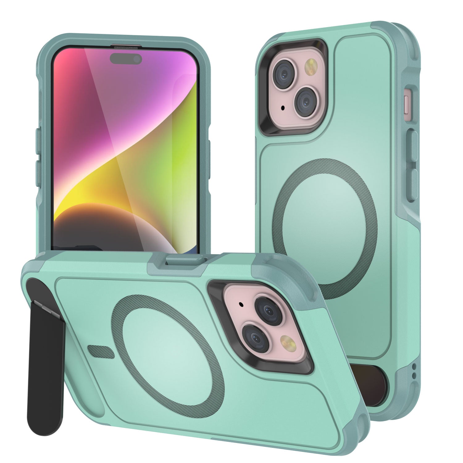 PunkCase iPhone 13 Case, [Spartan X Series] Rugged Heavy Duty Cover W/Kickstand+MagRing [teal]