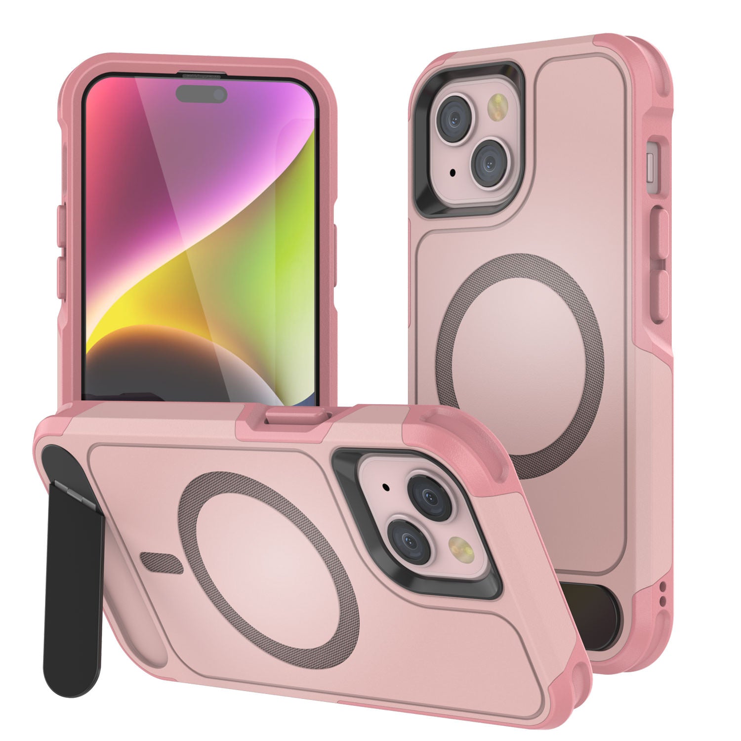 PunkCase iPhone 13 Case, [Spartan X Series] Rugged Heavy Duty Cover W/Kickstand+MagRing [pink]