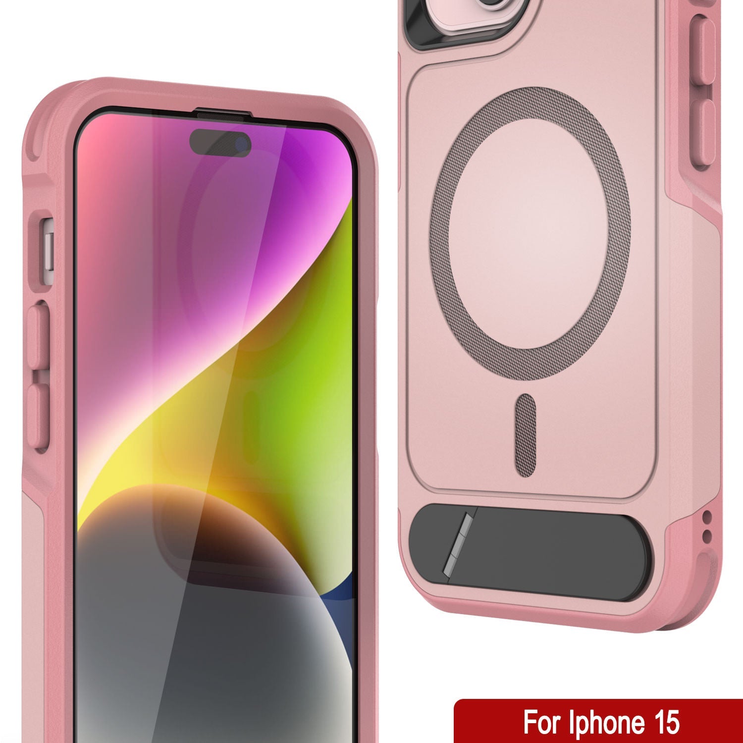 PunkCase iPhone 15 Case, [Spartan X Series] Rugged Heavy Duty Cover W/Kickstand+MagRing [pink]