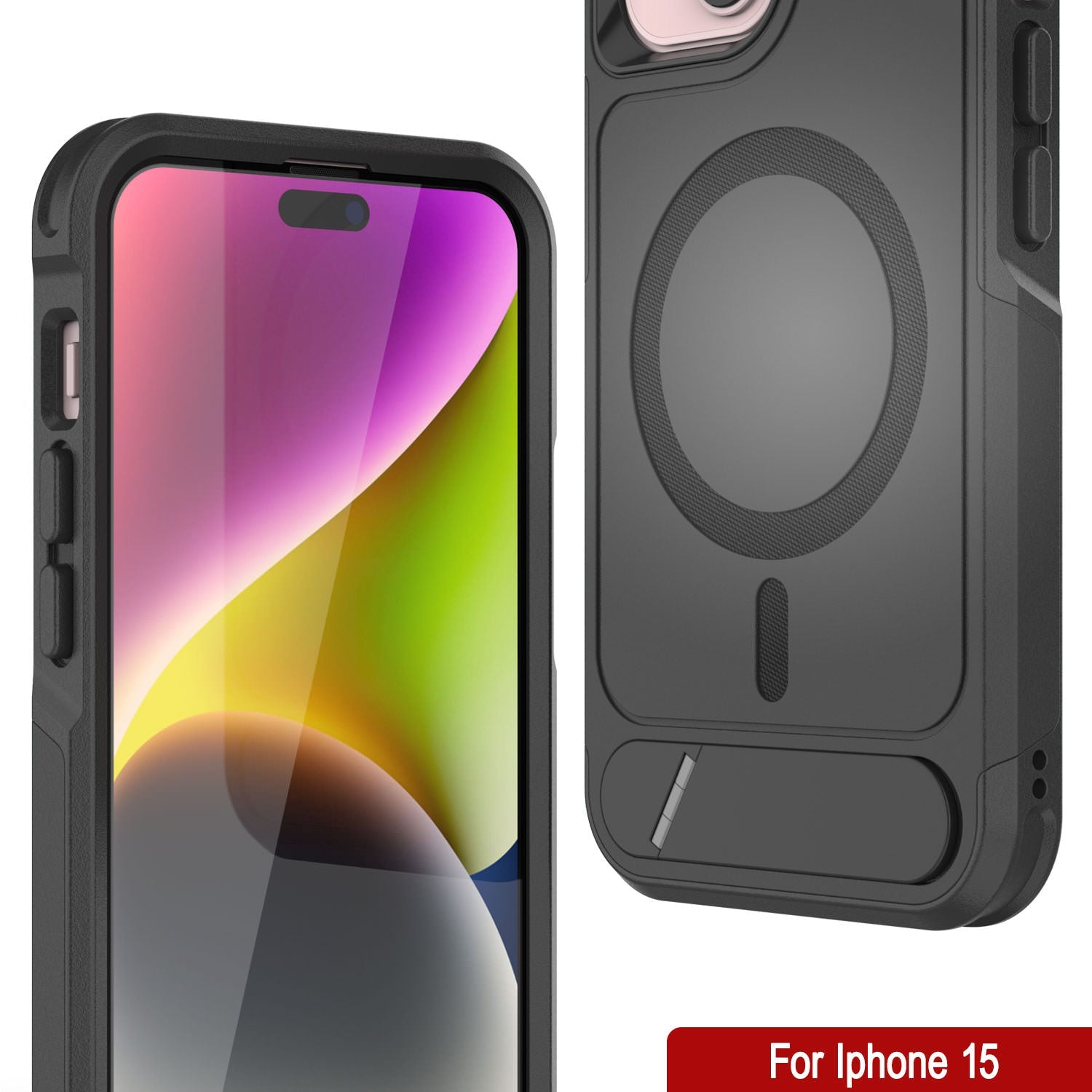 PunkCase iPhone 15 Case, [Spartan X Series] Rugged Heavy Duty Cover W/Kickstand+MagRing [Black]