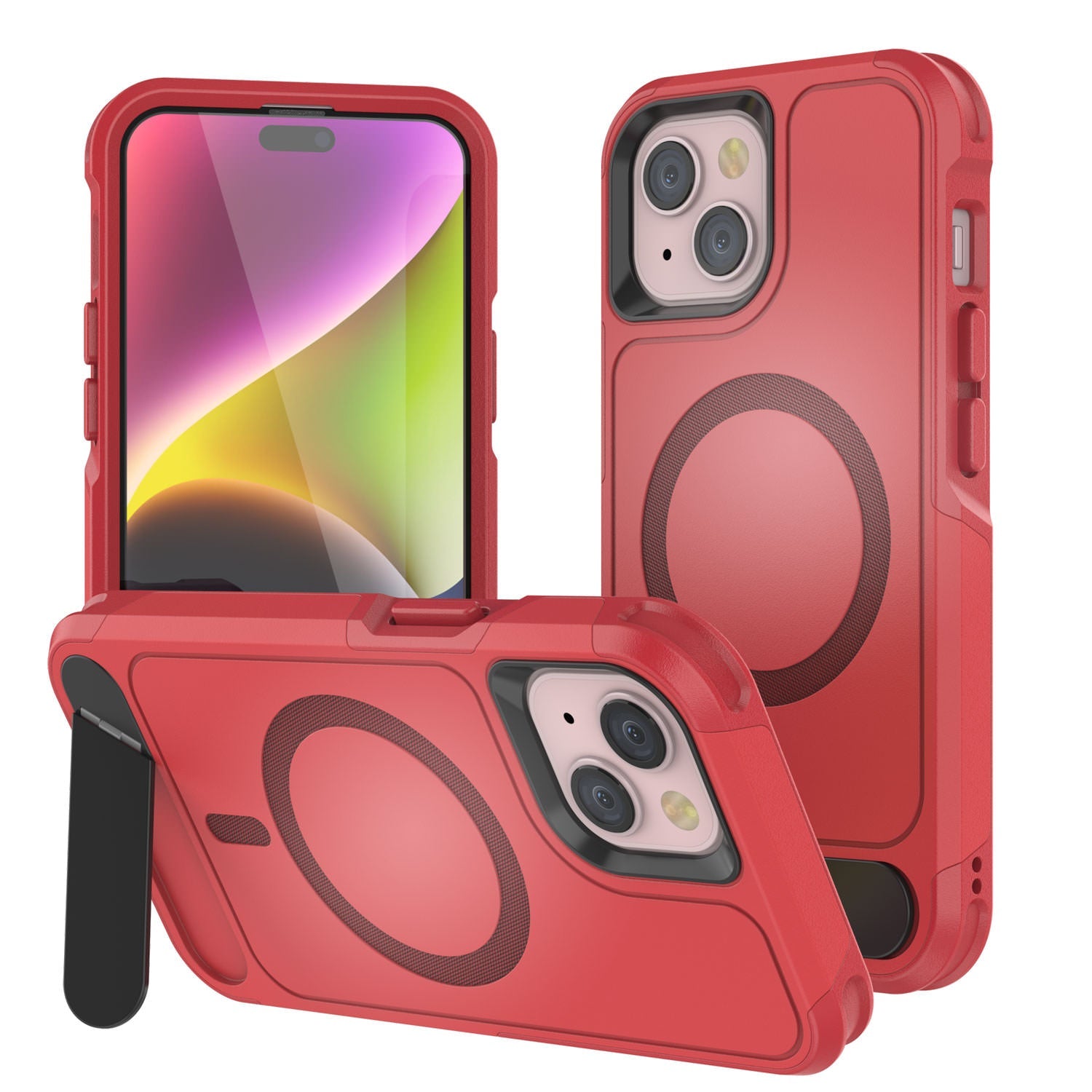 PunkCase iPhone 15 Case, [Spartan X Series] Rugged Heavy Duty Cover W/Kickstand+MagRing [red]