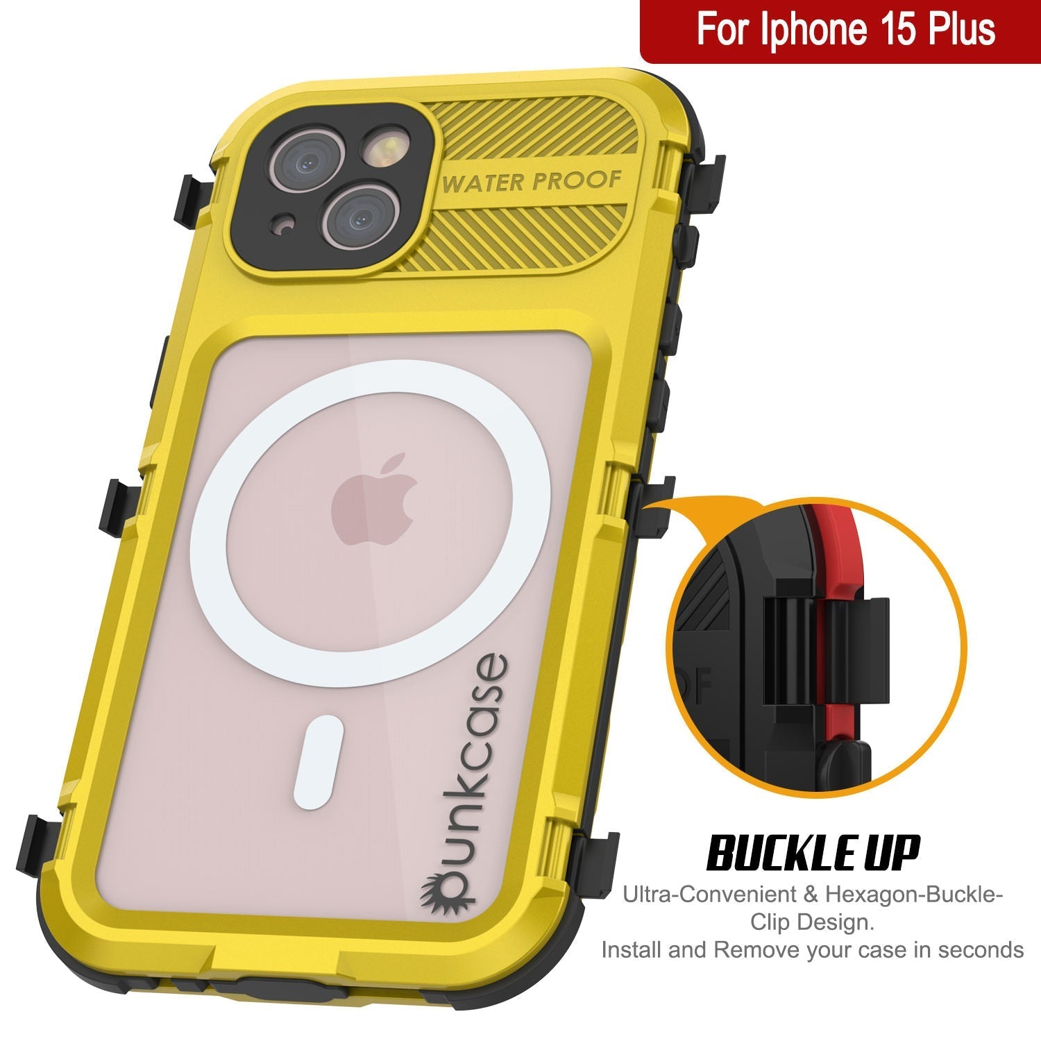 iPhone 16 Plus Metal Extreme 2.0 Series Aluminum Waterproof Case IP68 W/Buillt in Screen Protector [Yellow]