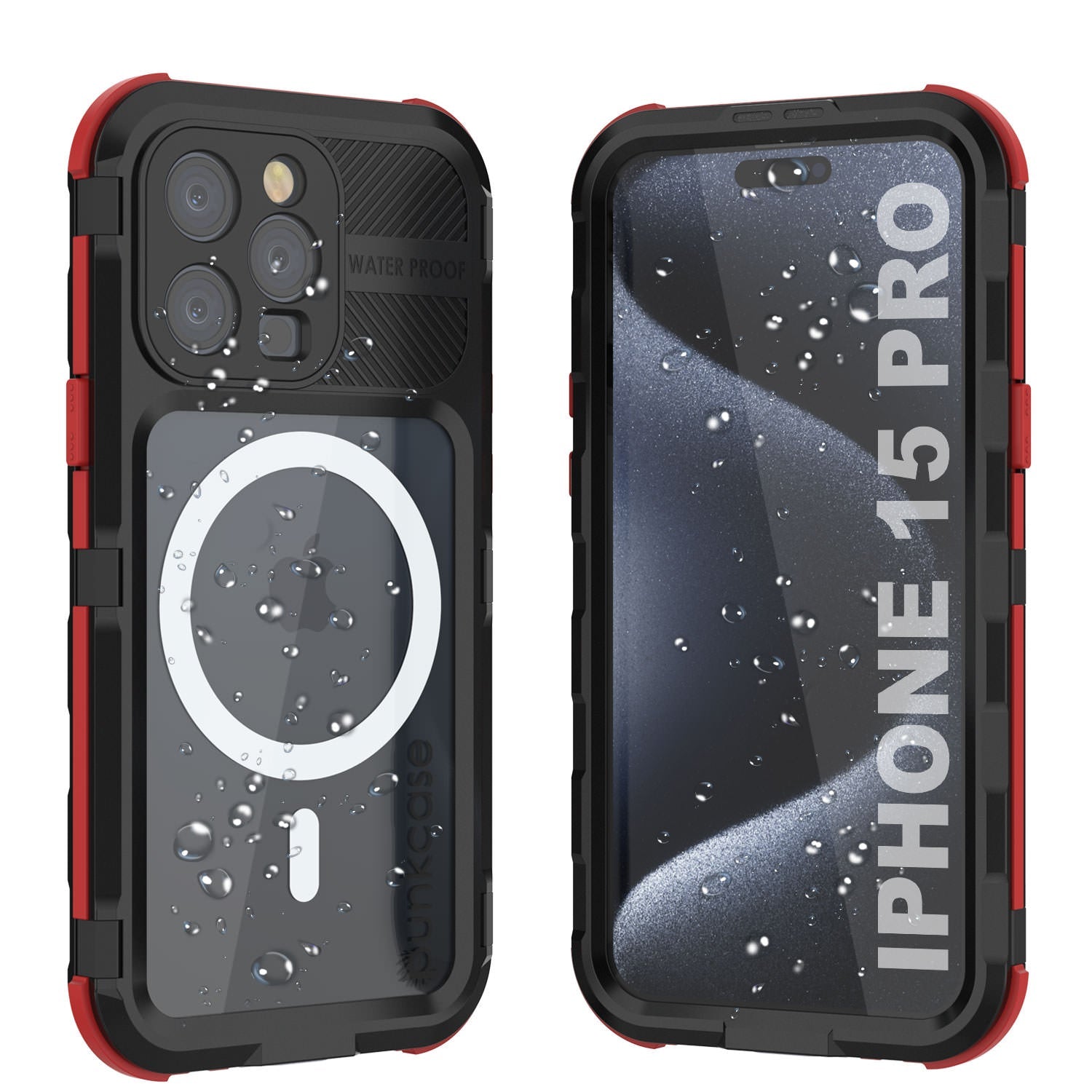 iPhone 16 Pro Metal Extreme 2.0 Series Aluminum Waterproof Case IP68 W/Buillt in Screen Protector [Black-Red]