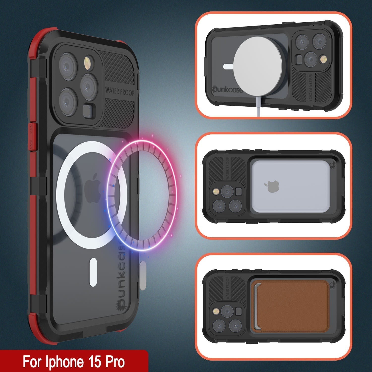 iPhone 16 Pro Metal Extreme 2.0 Series Aluminum Waterproof Case IP68 W/Buillt in Screen Protector [Black-Red]