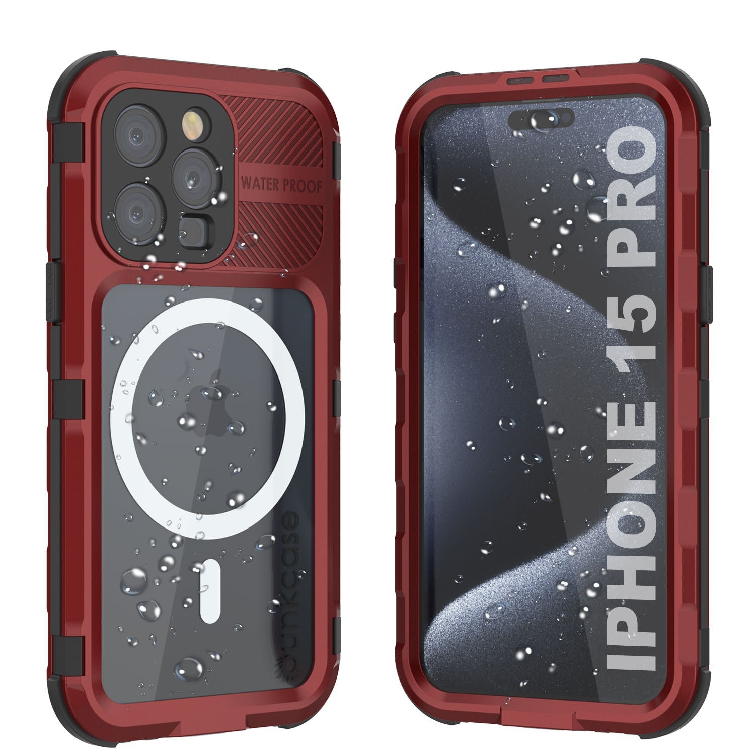 iPhone 16 Pro Metal Extreme 2.0 Series Aluminum Waterproof Case IP68 W/Buillt in Screen Protector [Red-Black]