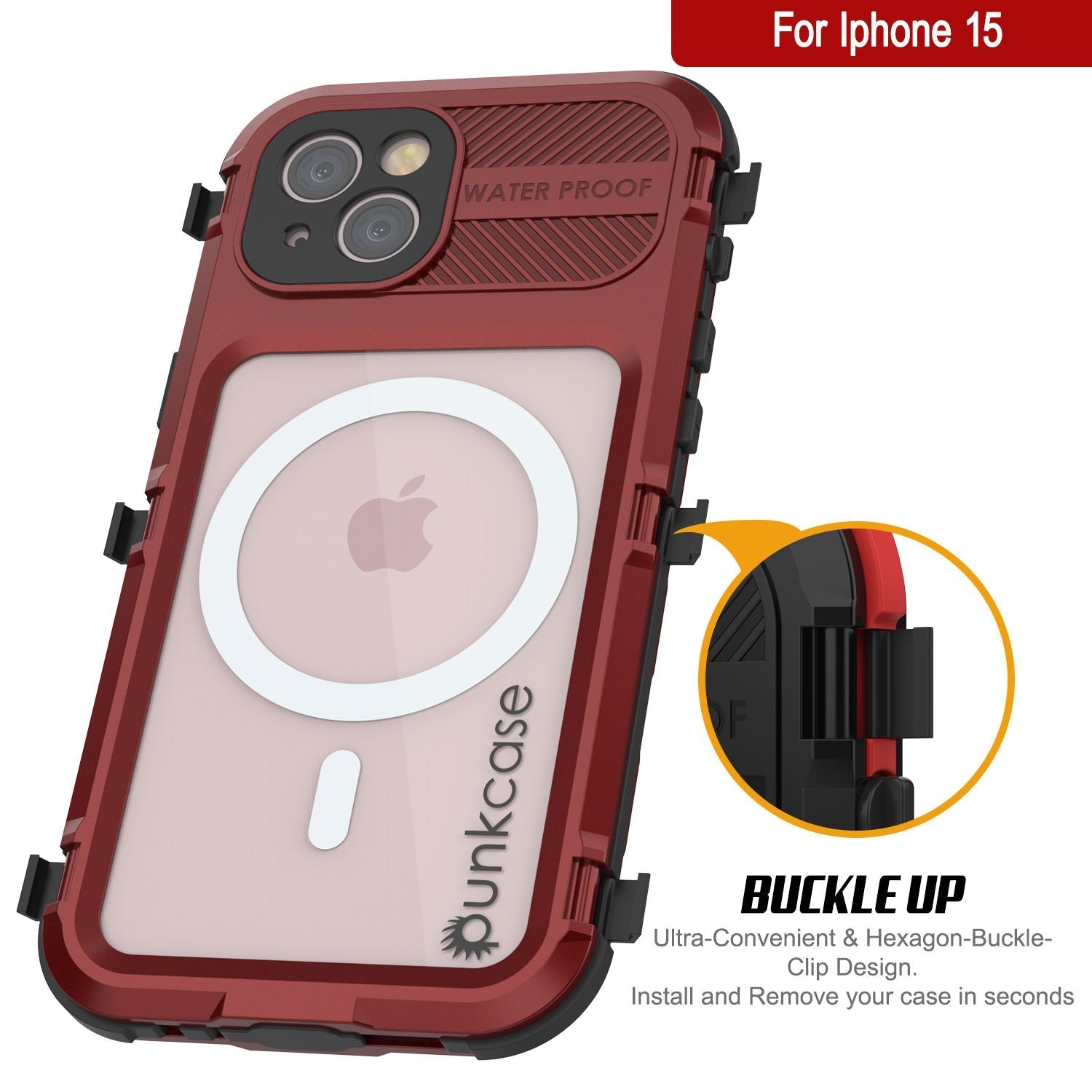 iPhone 16 Metal Extreme 2.0 Series Aluminum Waterproof Case IP68 W/Buillt in Screen Protector [Red-Black]