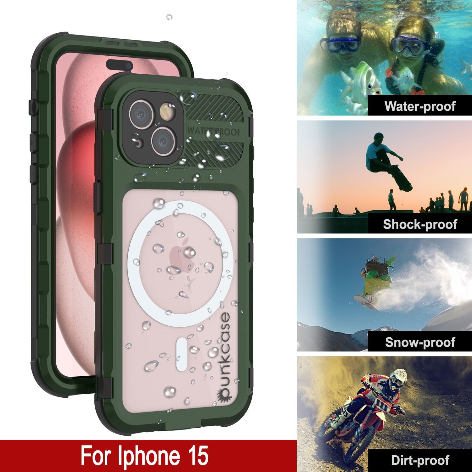 iPhone 16 Metal Extreme 2.0 Series Aluminum Waterproof Case IP68 W/Buillt in Screen Protector [Dark-Green]