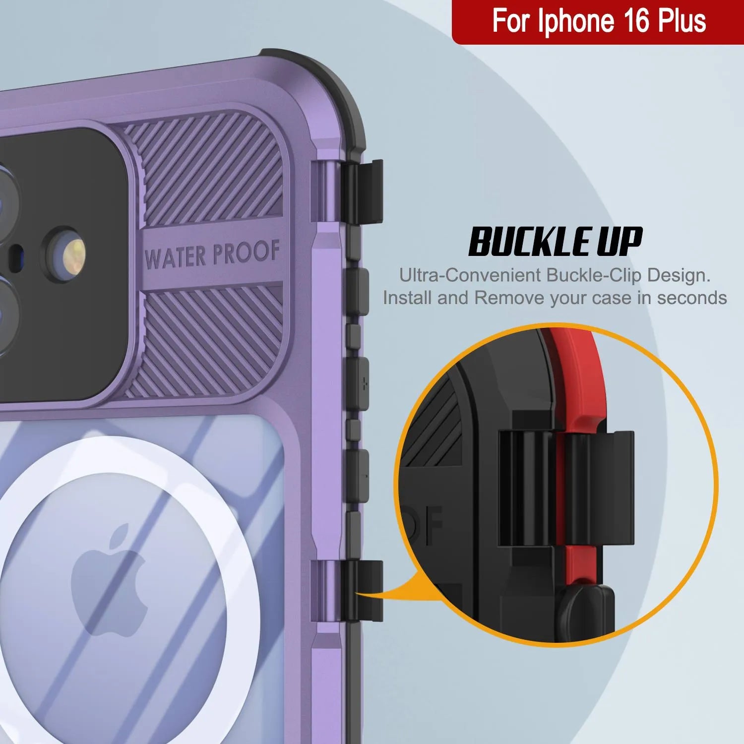 iPhone 16 Plus Metal Extreme 2.0 Series Aluminum Waterproof Case IP68 W/Buillt in Screen Protector [Purple]