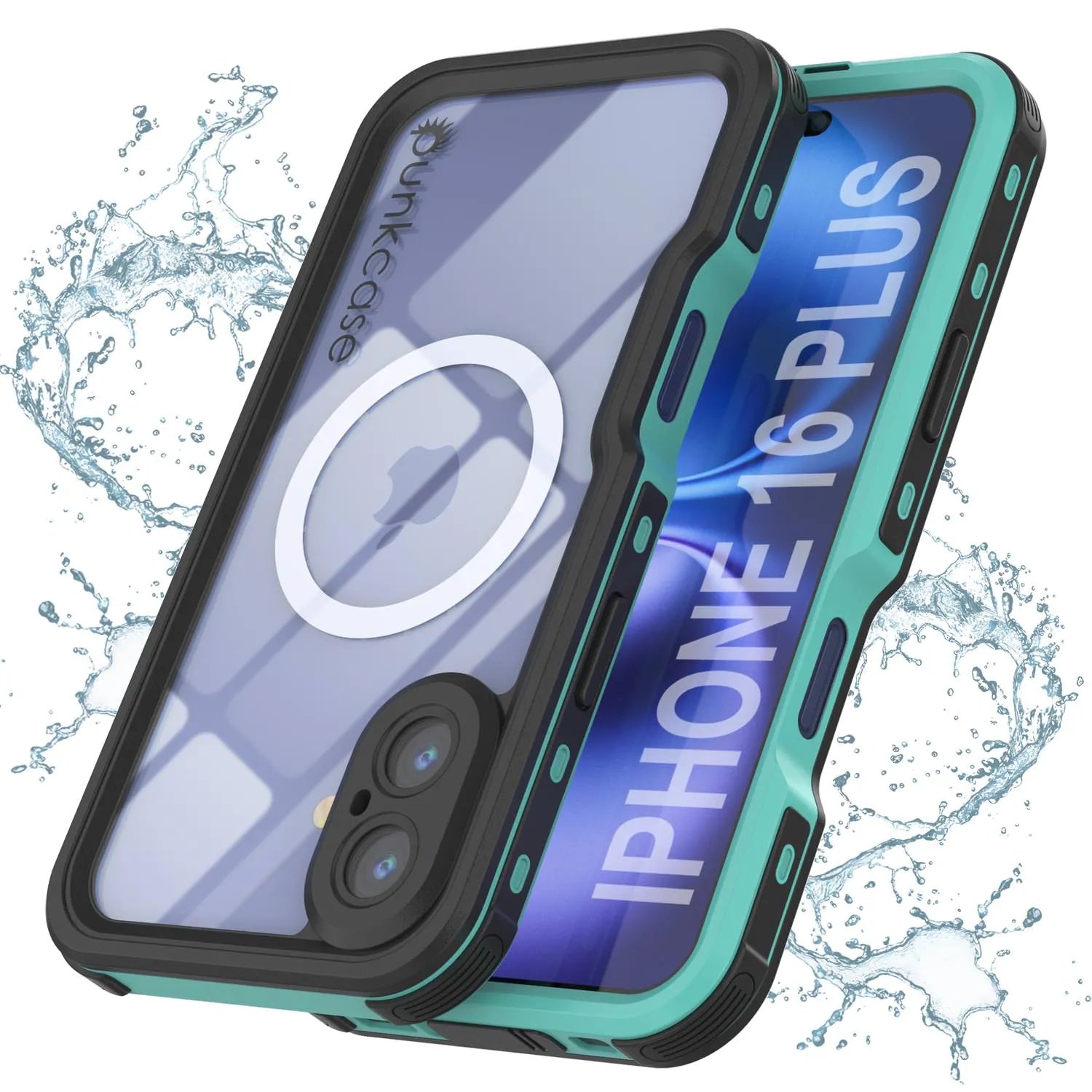 iPhone 16 Plus Waterproof IP68 Case, Punkcase [Teal] [StudStar Series] [Slim Fit]