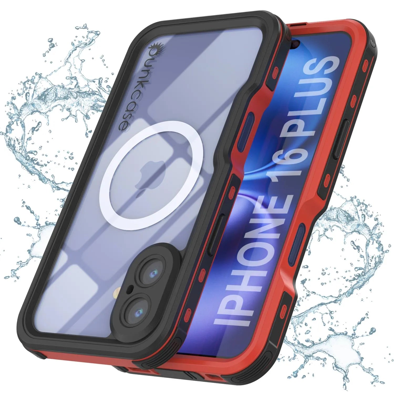 iPhone 16 Plus Waterproof IP68 Case, Punkcase [Red] [StudStar Series] [Slim Fit]