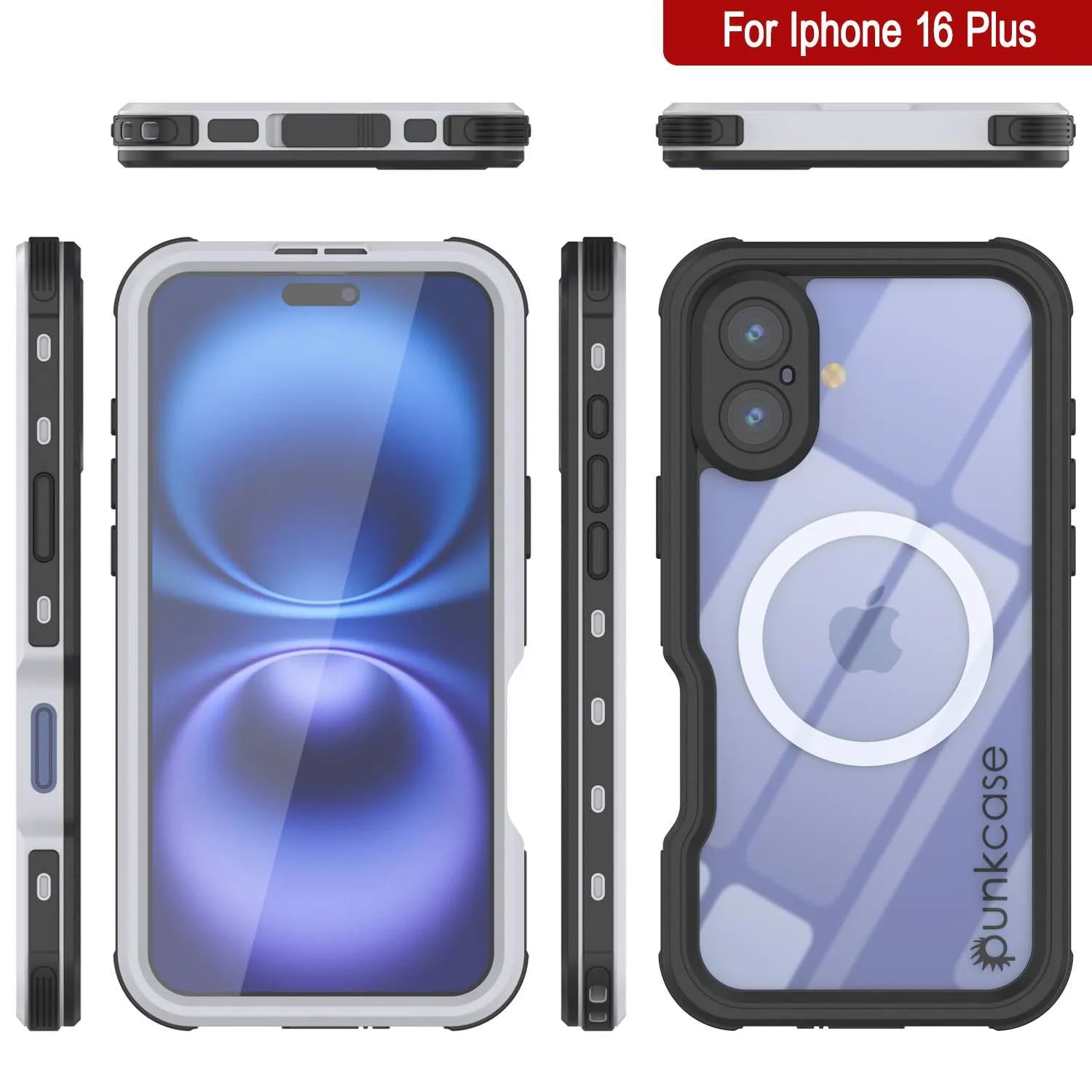 iPhone 16 Plus Waterproof IP68 Case, Punkcase [White] [StudStar Series] [Slim Fit] [Dirtproof]