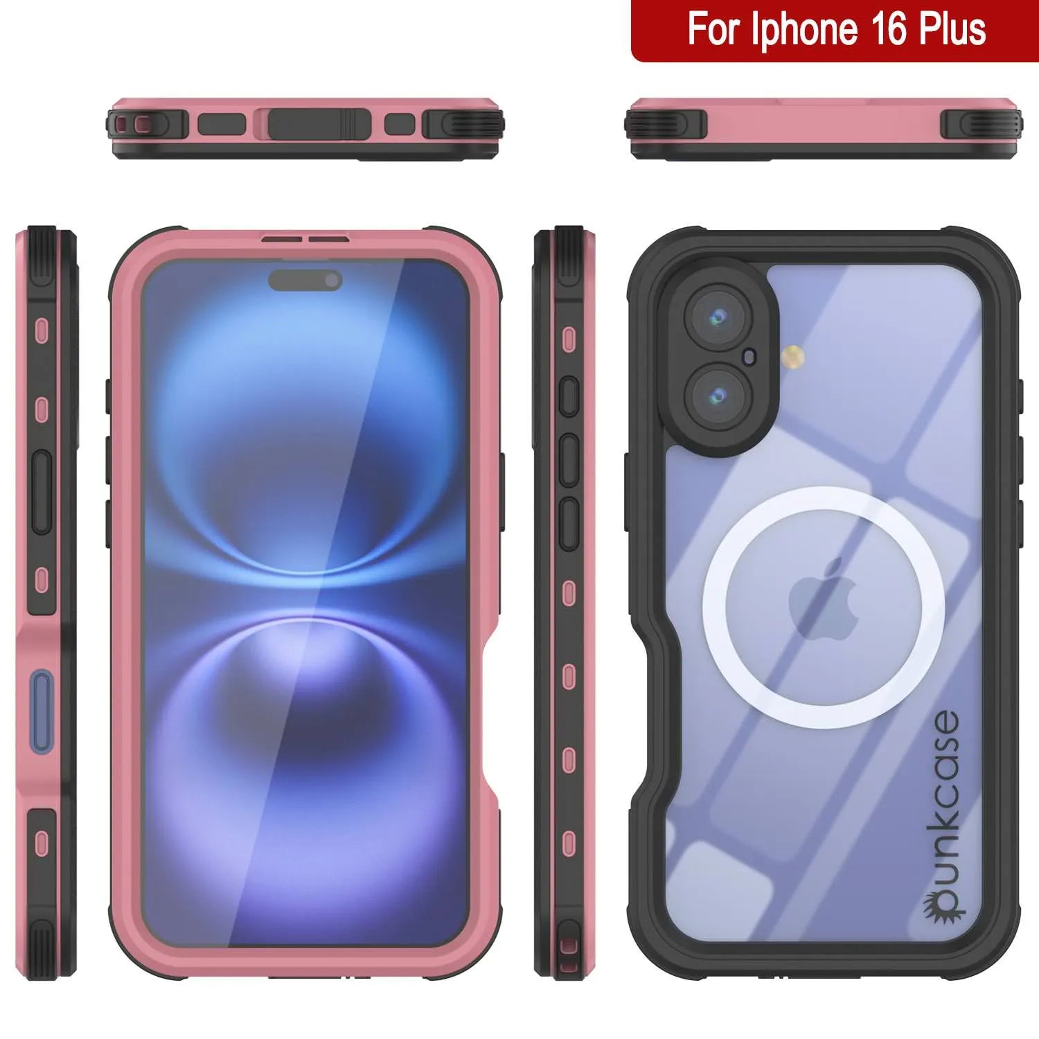 iPhone 16 Plus Waterproof IP68 Case, Punkcase [Pink] [StudStar Series] [Slim Fit] [Dirtproof]