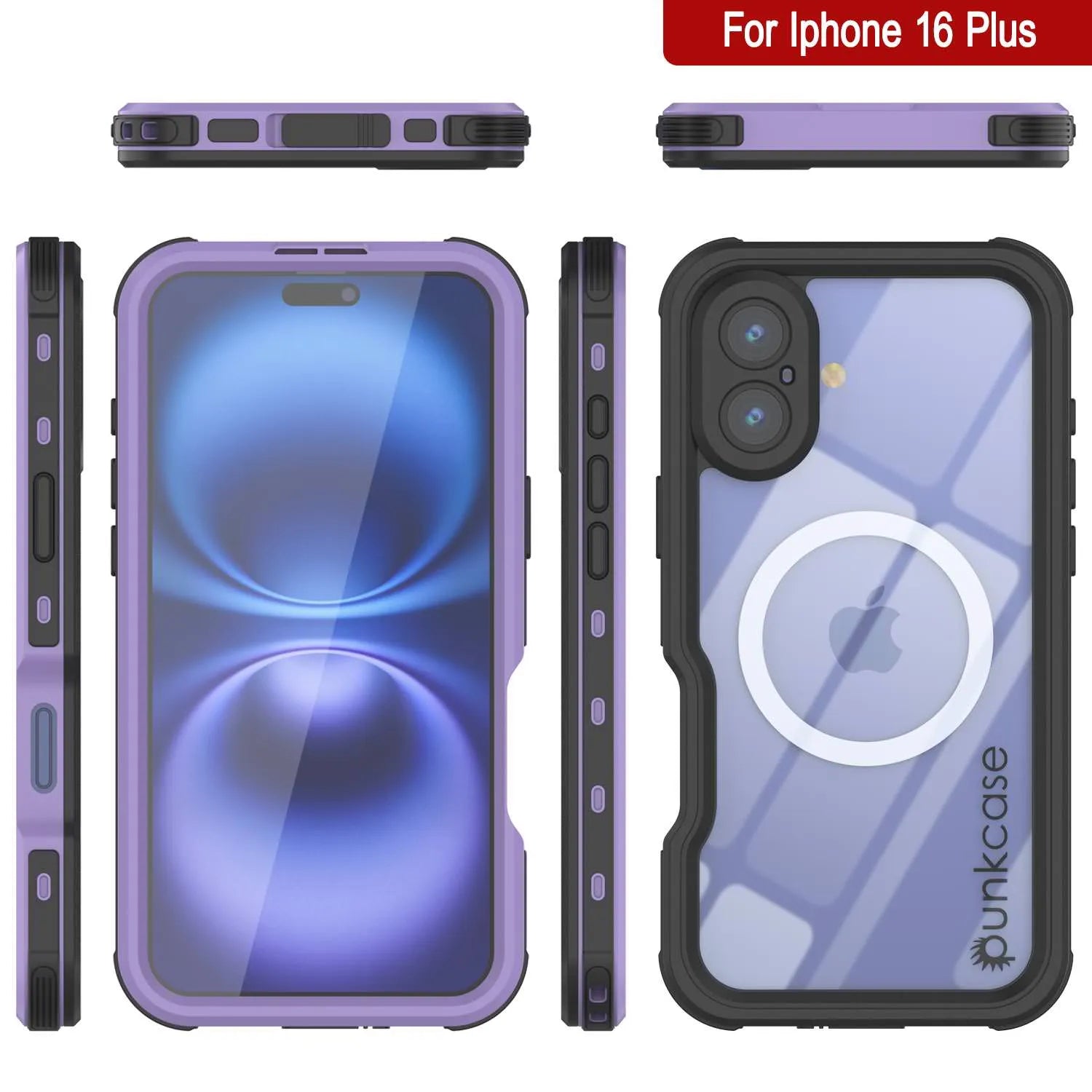 iPhone 16 Plus Waterproof IP68 Case, Punkcase [Lilac] [StudStar Series] [Slim Fit] [Dirtproof]